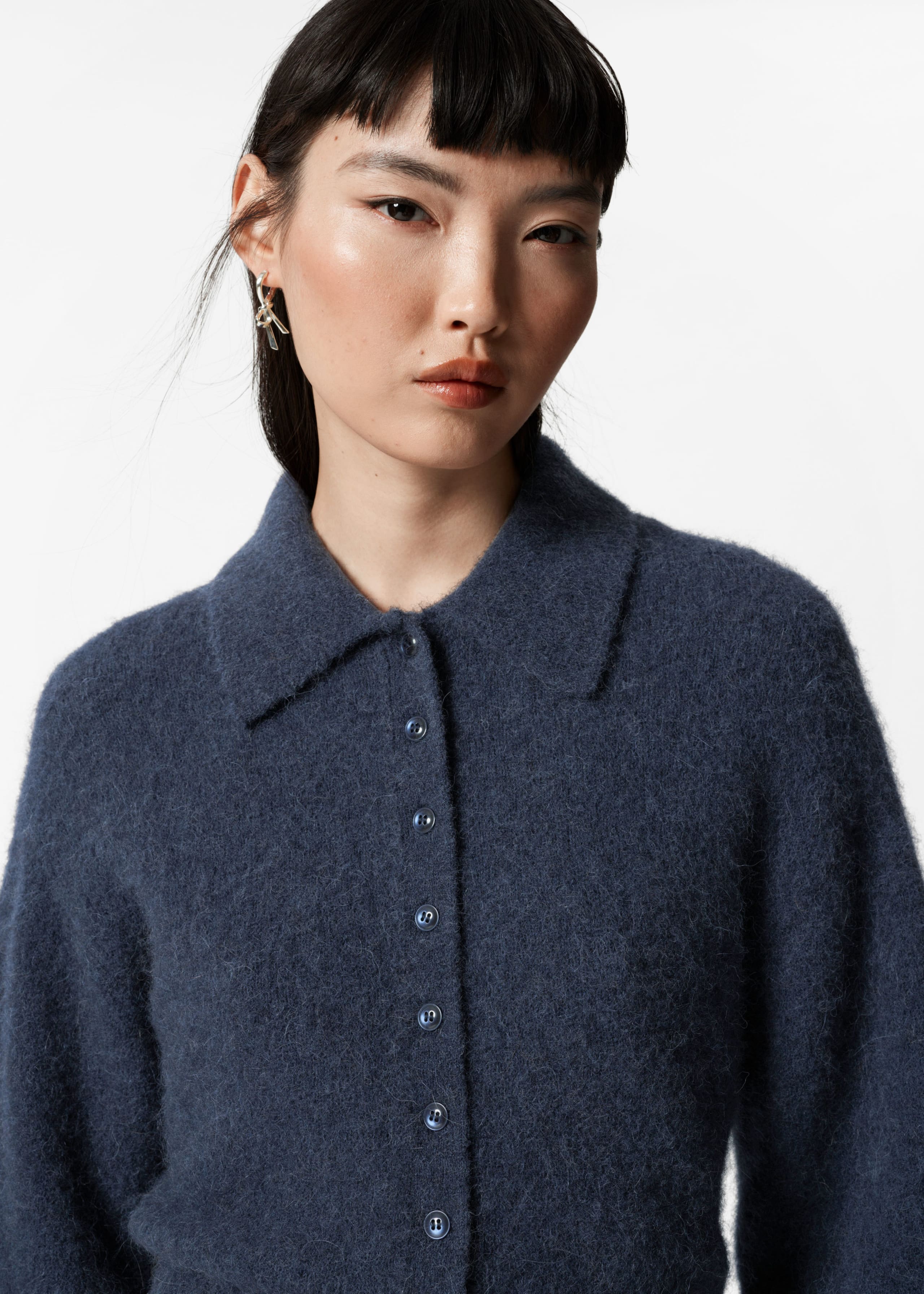 Alpaca-Blend Short-Sleeve Cardigan - Dark blue - Lookbook