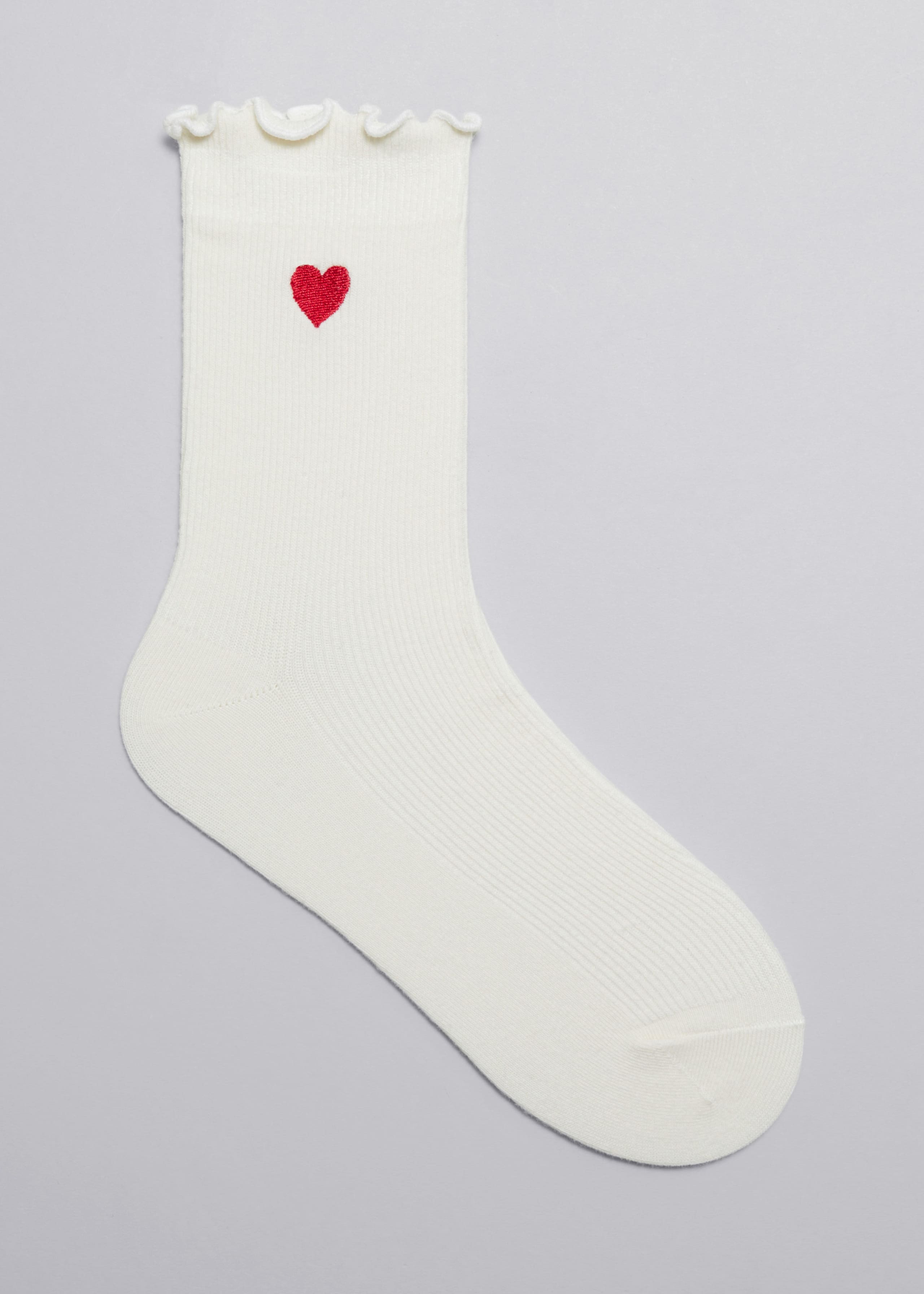 Embroidered Frill Socks - Red Heart - Still Life