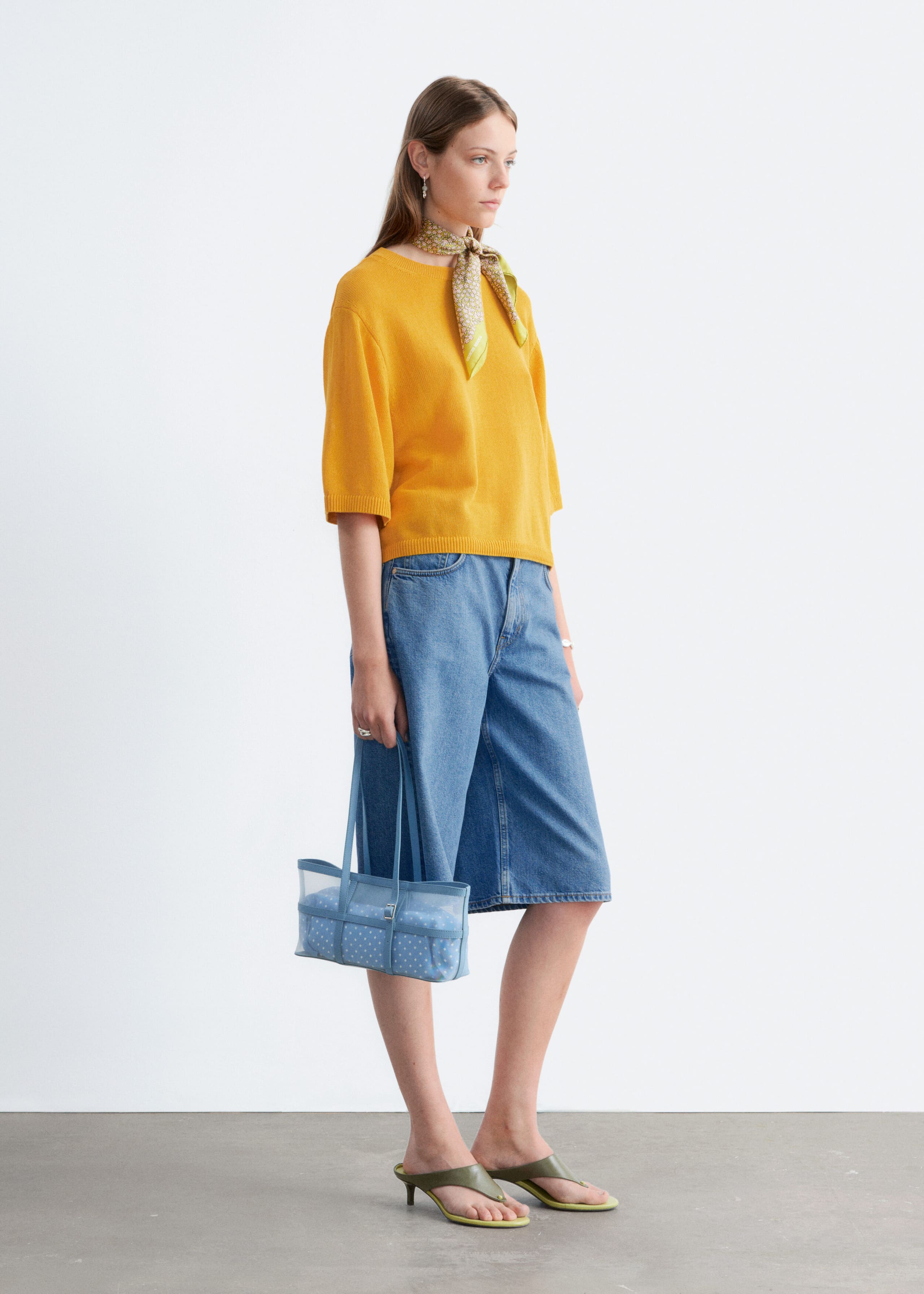 Knitted Cotton T-Shirt - Yellow - Lookbook