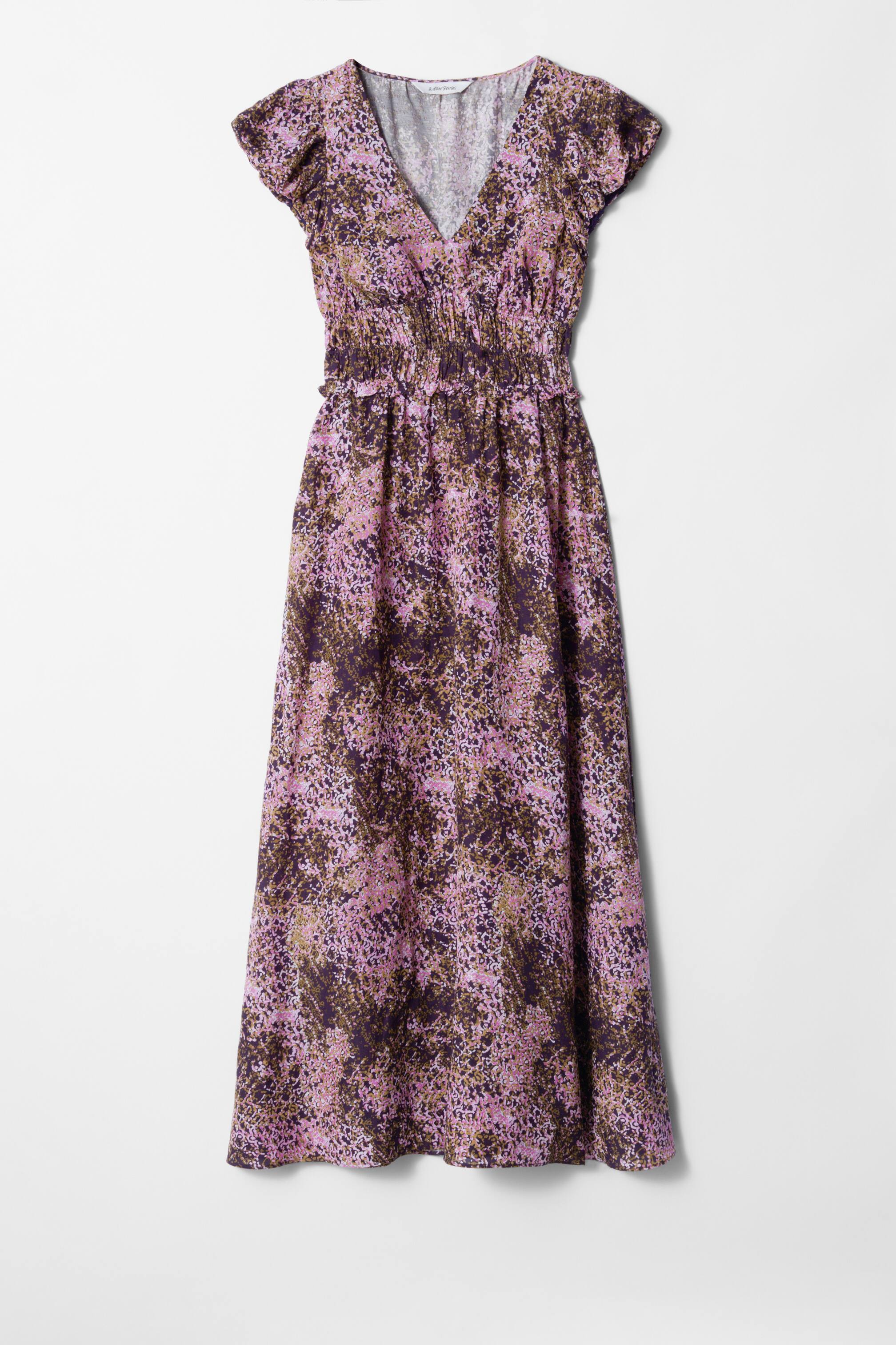 הצגת תמונה גדולה יותר: Puff-Sleeve Midi Dress   - Purple pattern - Ladies | H&M IL 1