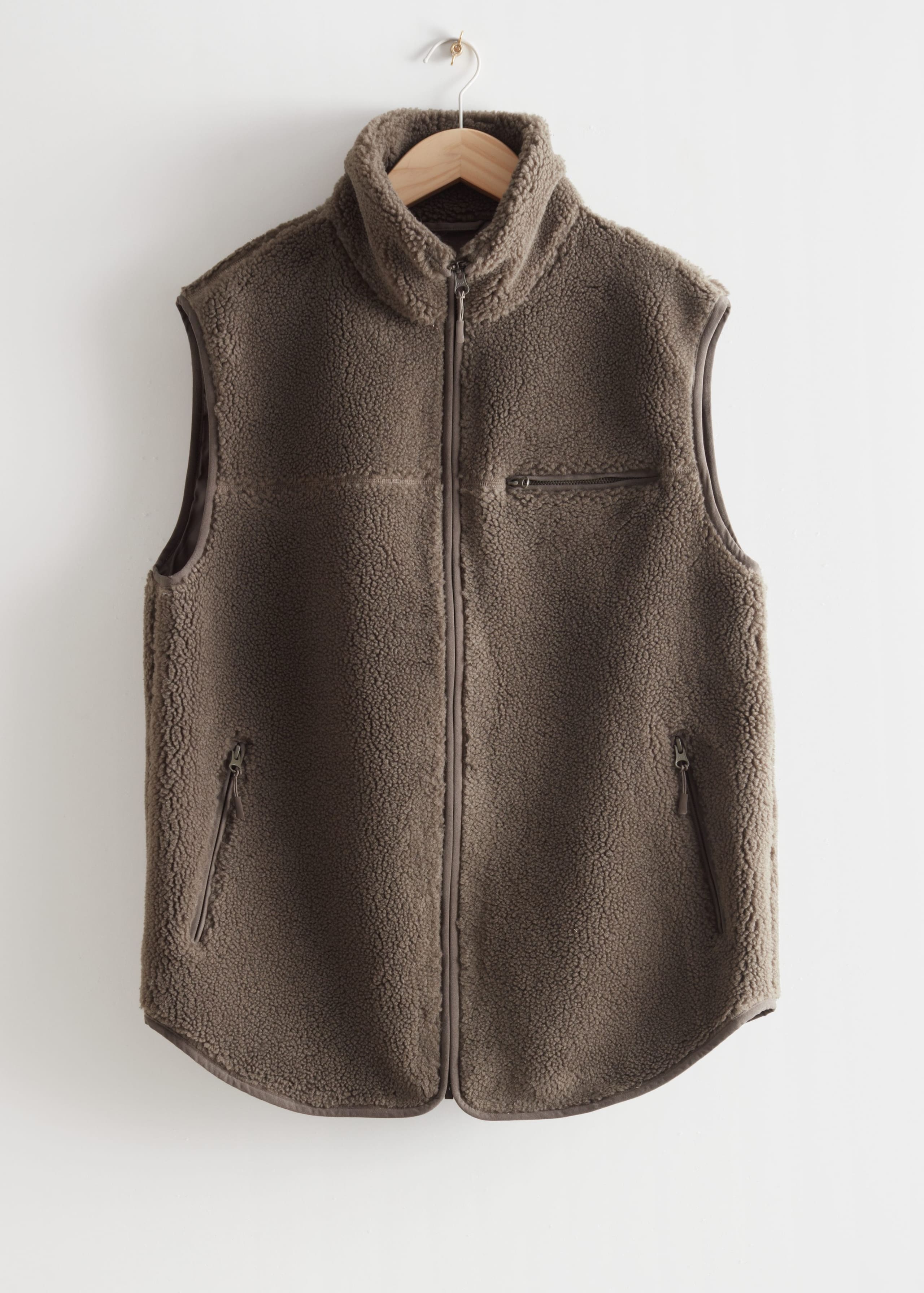 Oversized Pile Zip Vest - Beige - Still Life