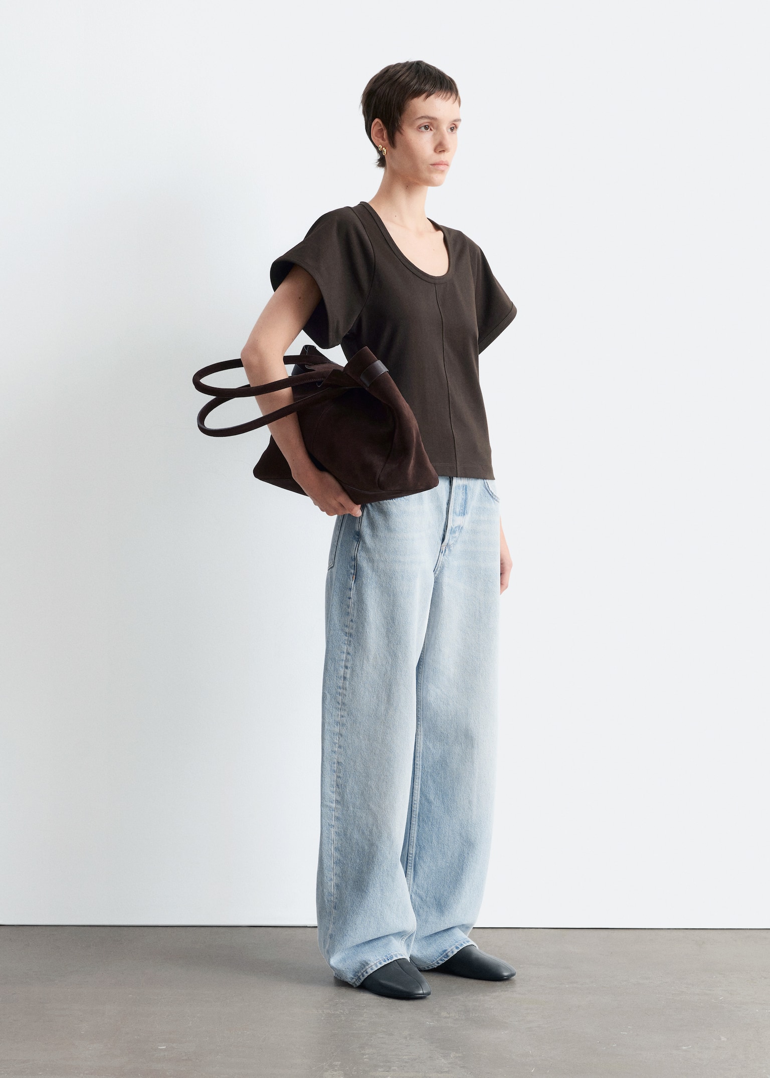 Scoop-Neck T-Shirt - Dark Brown - 6