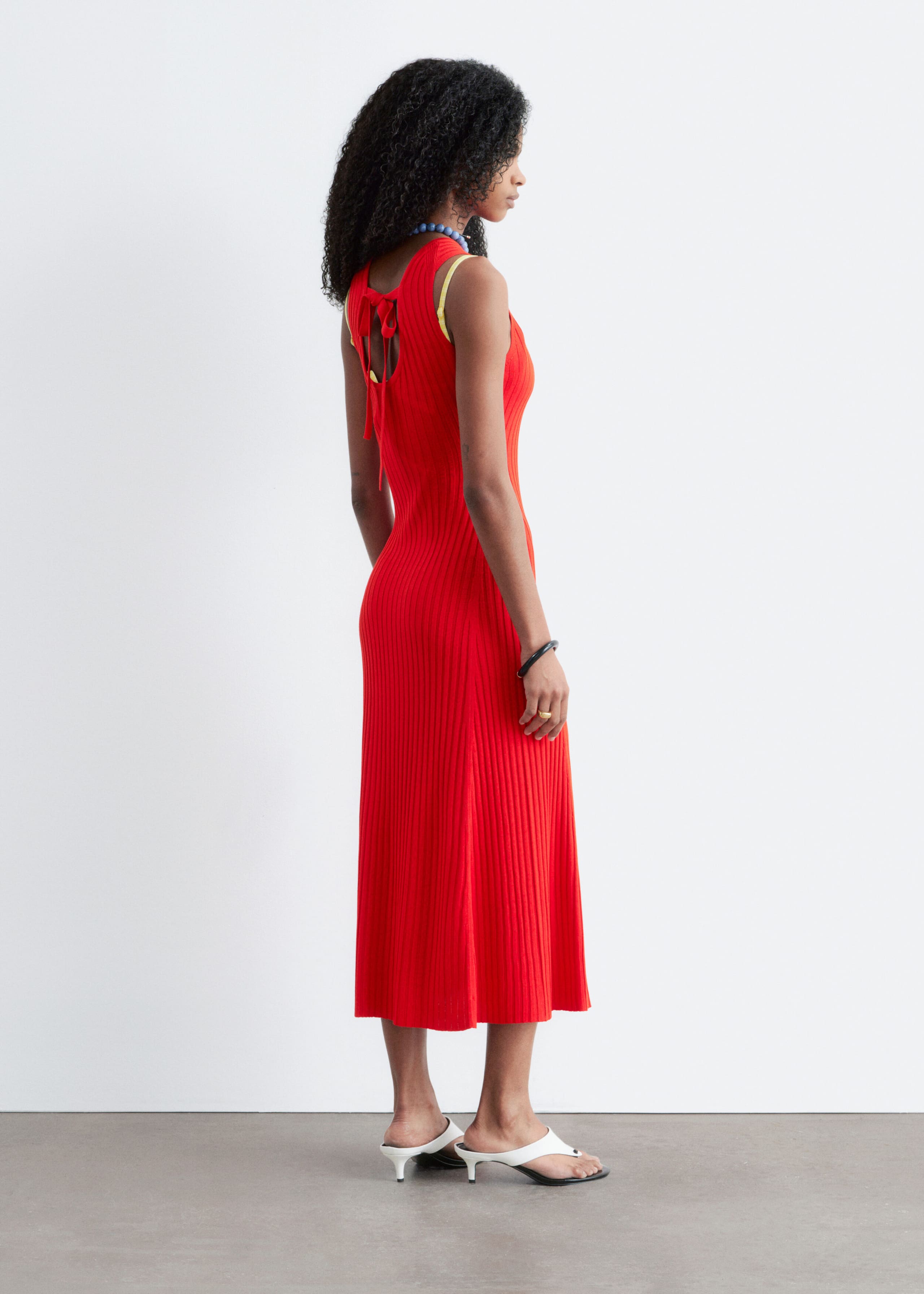 Ribbed Midi Dress - Off White - Lookbook