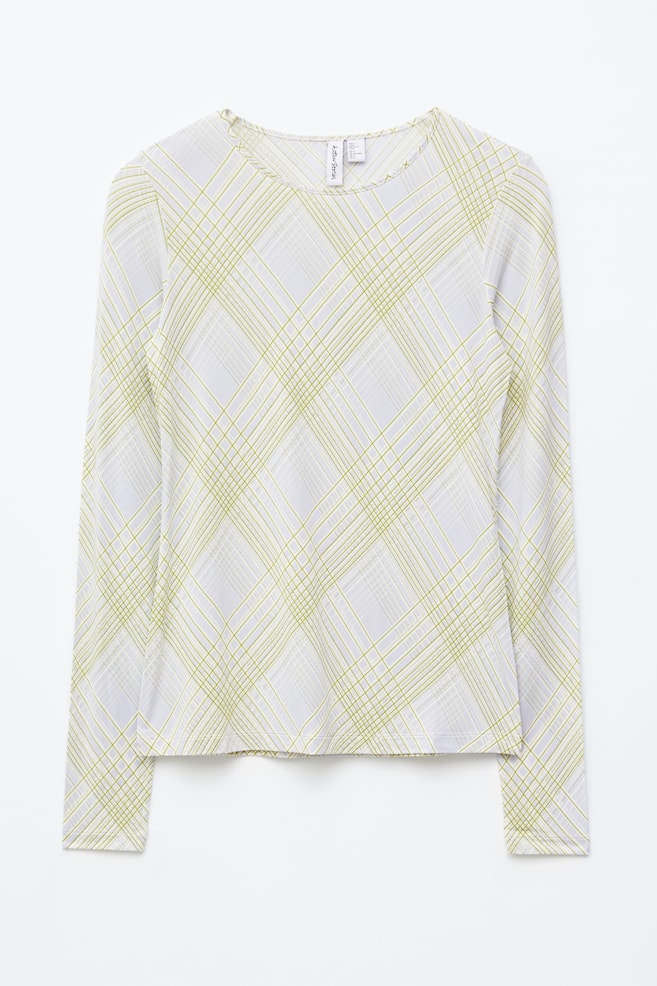 Top de punto de manga larga - Gris/Cuadros verdes/Azul claro/Estampado floral - 1
