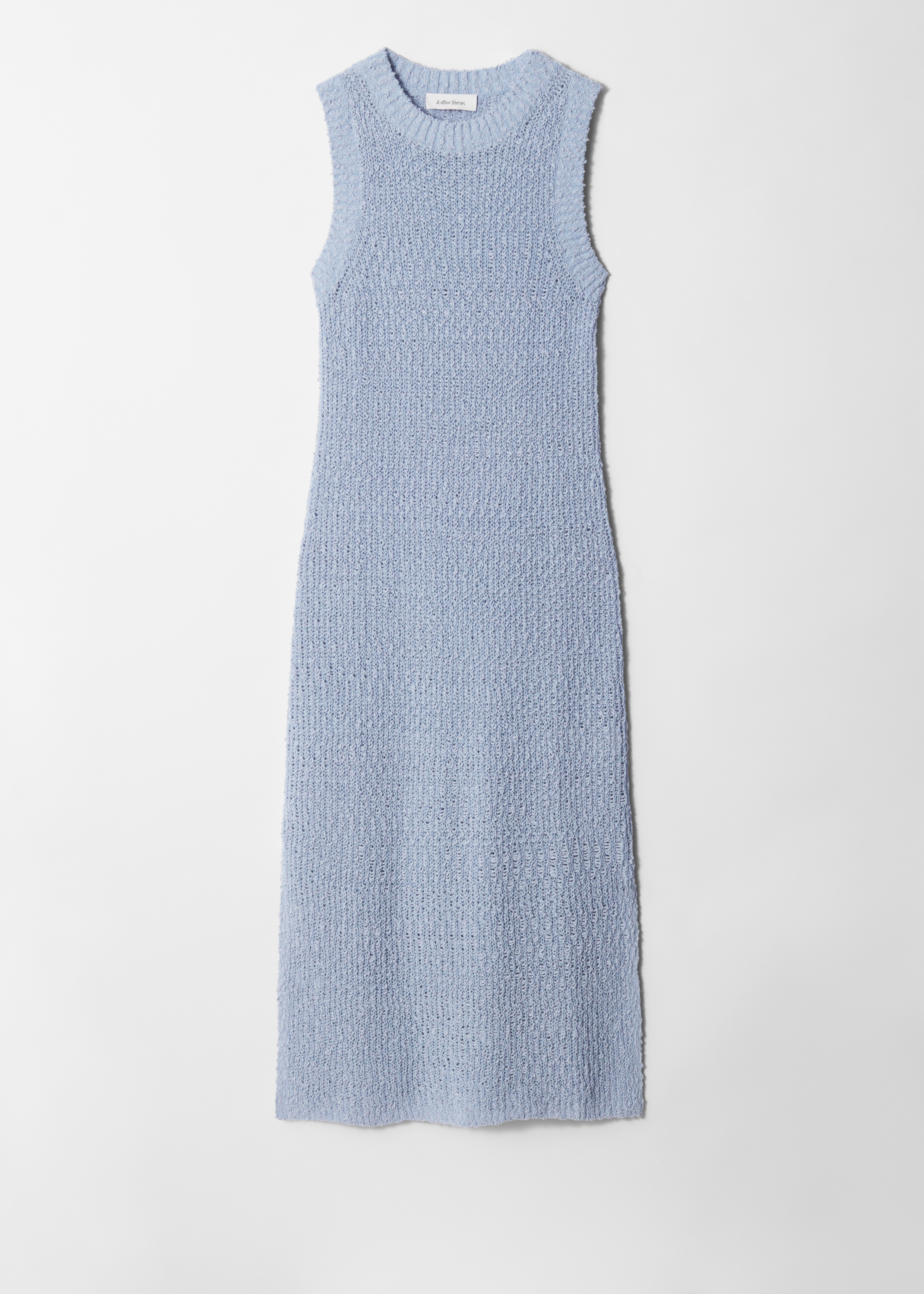 Robe midi sans manches en soie mélangée - Bleu poudré/Blanc