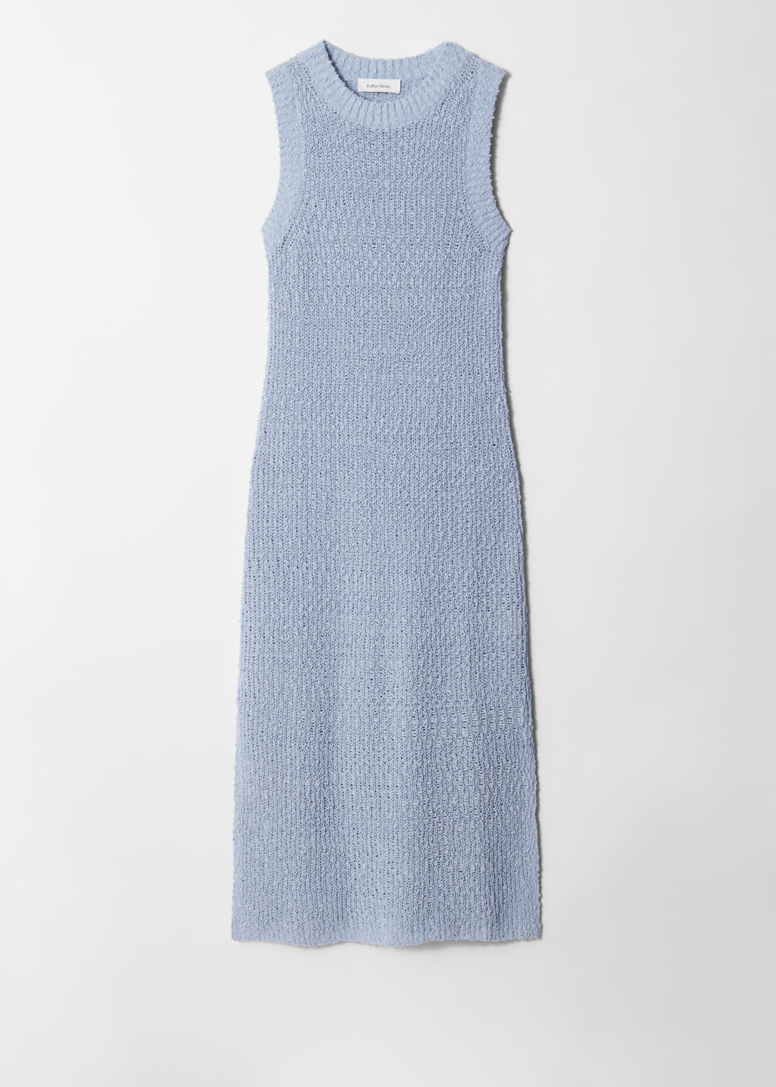 Abito midi in misto seta senza maniche - Blu polvere/Bianco - 2