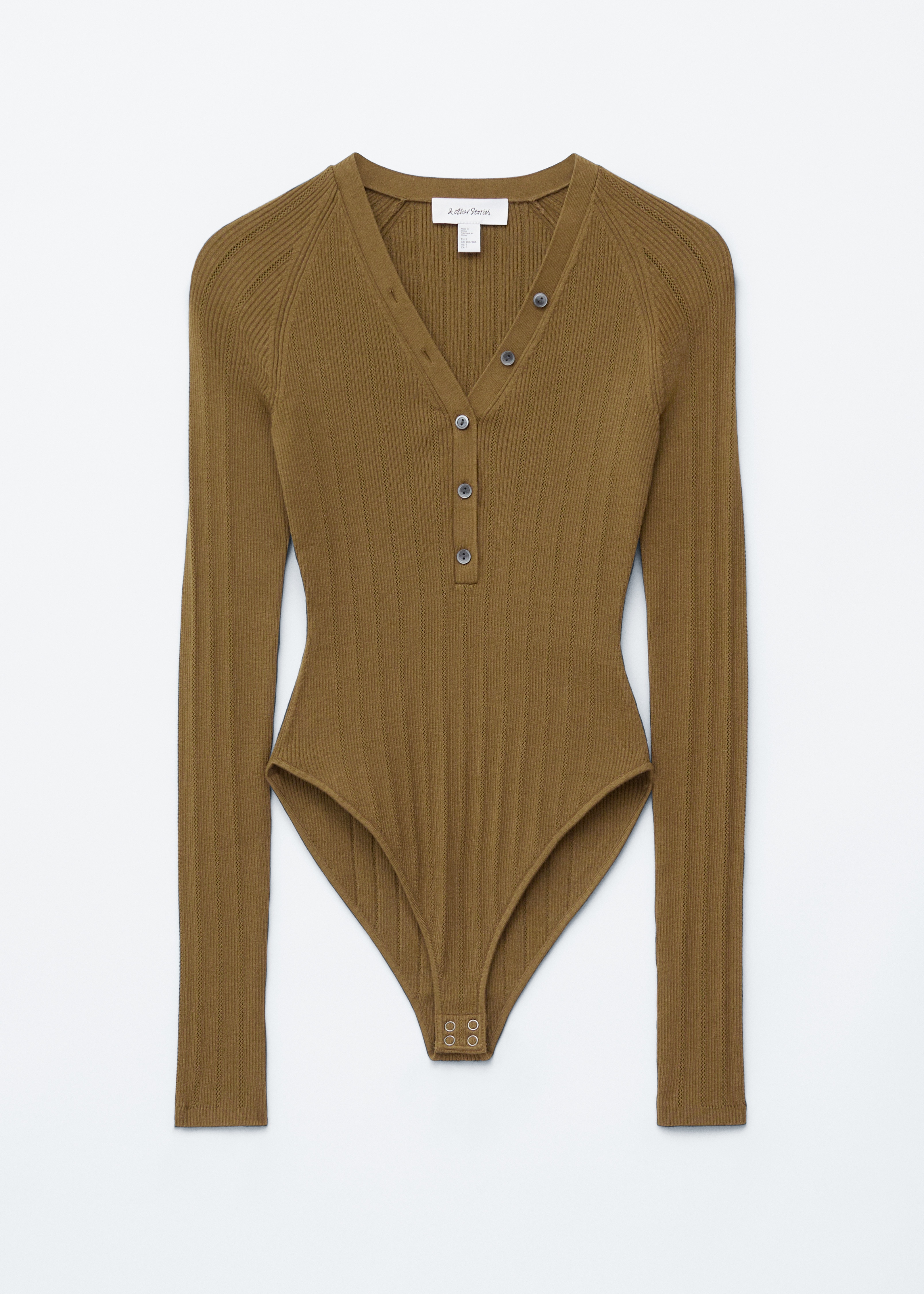 Rebrované body s dlhým rukávom - Olive Brown/Tmavohnedá/Biela
