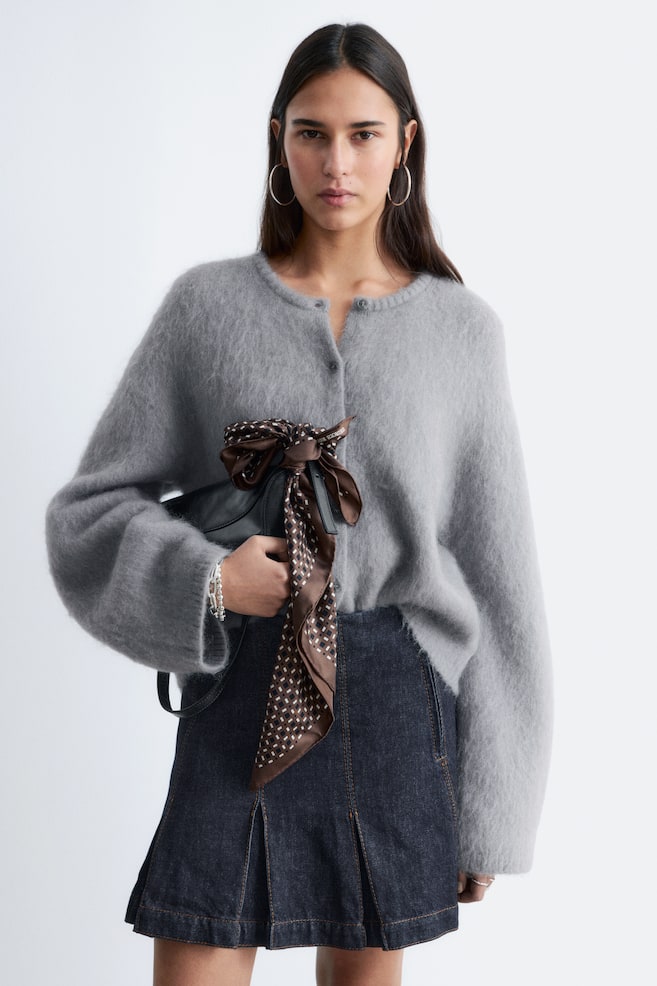 Cardigan in misto mohair spazzolato - Grigio chiaro - 1