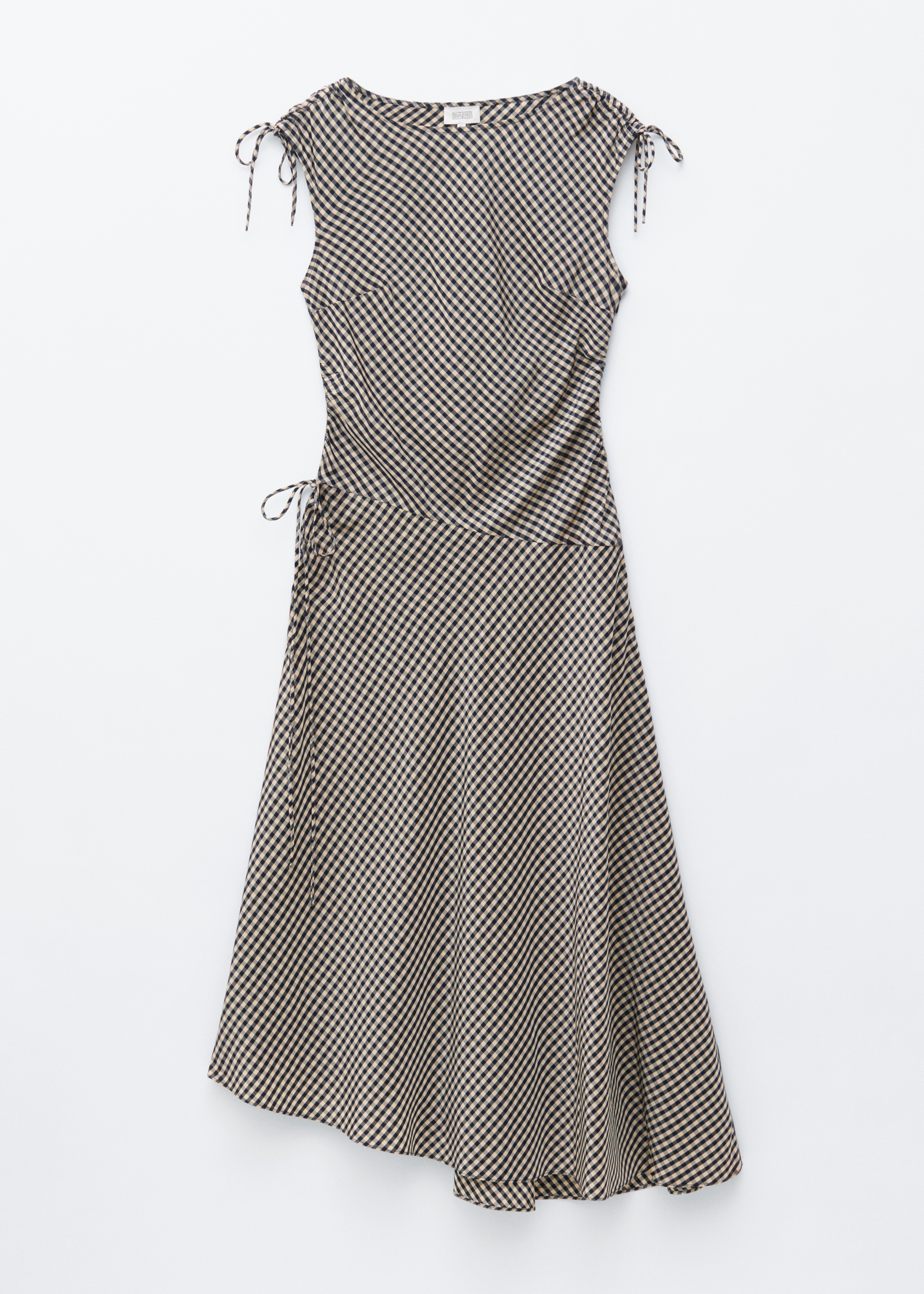 Rochie Midi Drapată Asimetrică - Alb/Bleumarin/Verde Deschis/Carouri Gingham