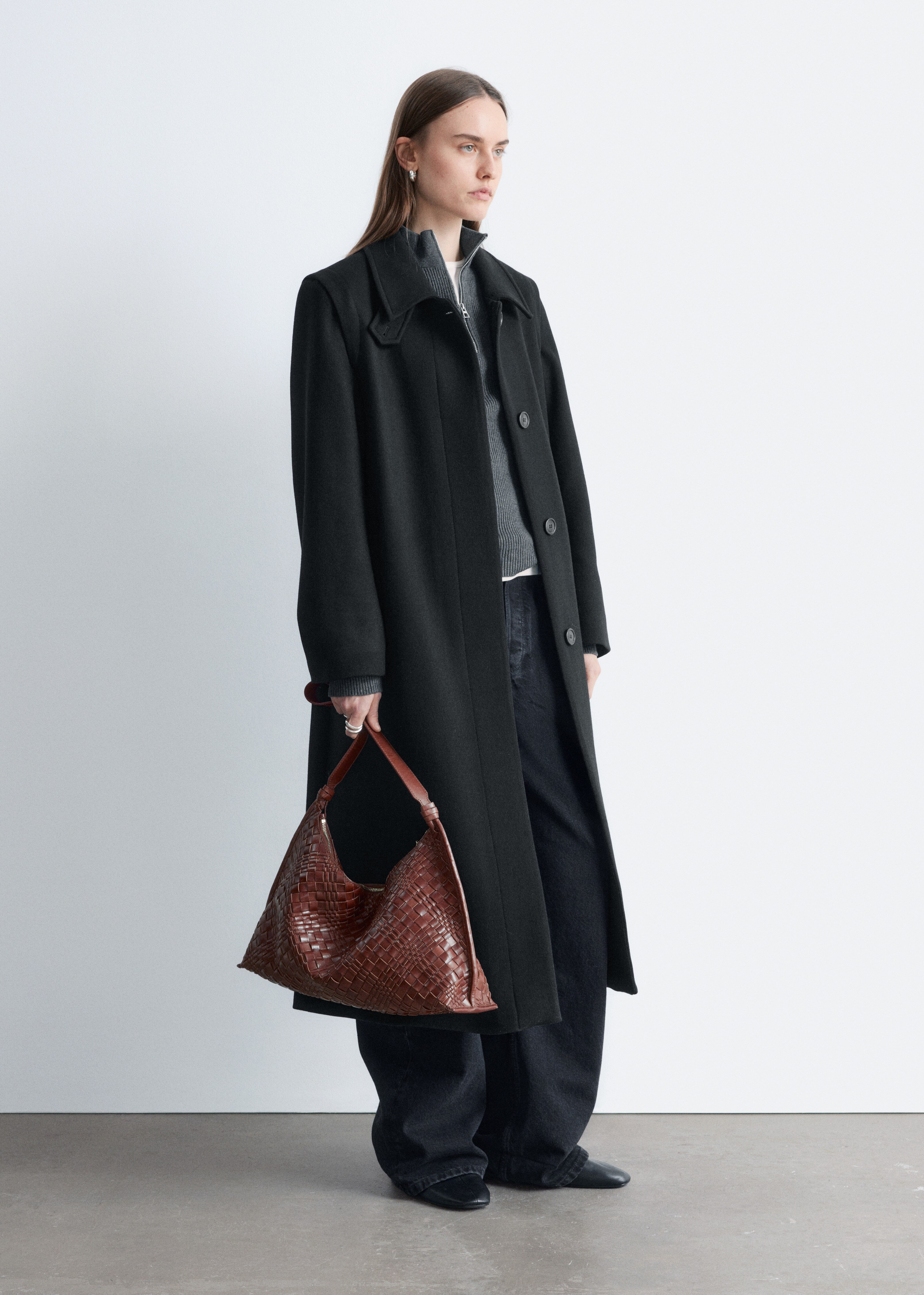 Vlněný Maxi Kabát - Černá/Tmavě šedá