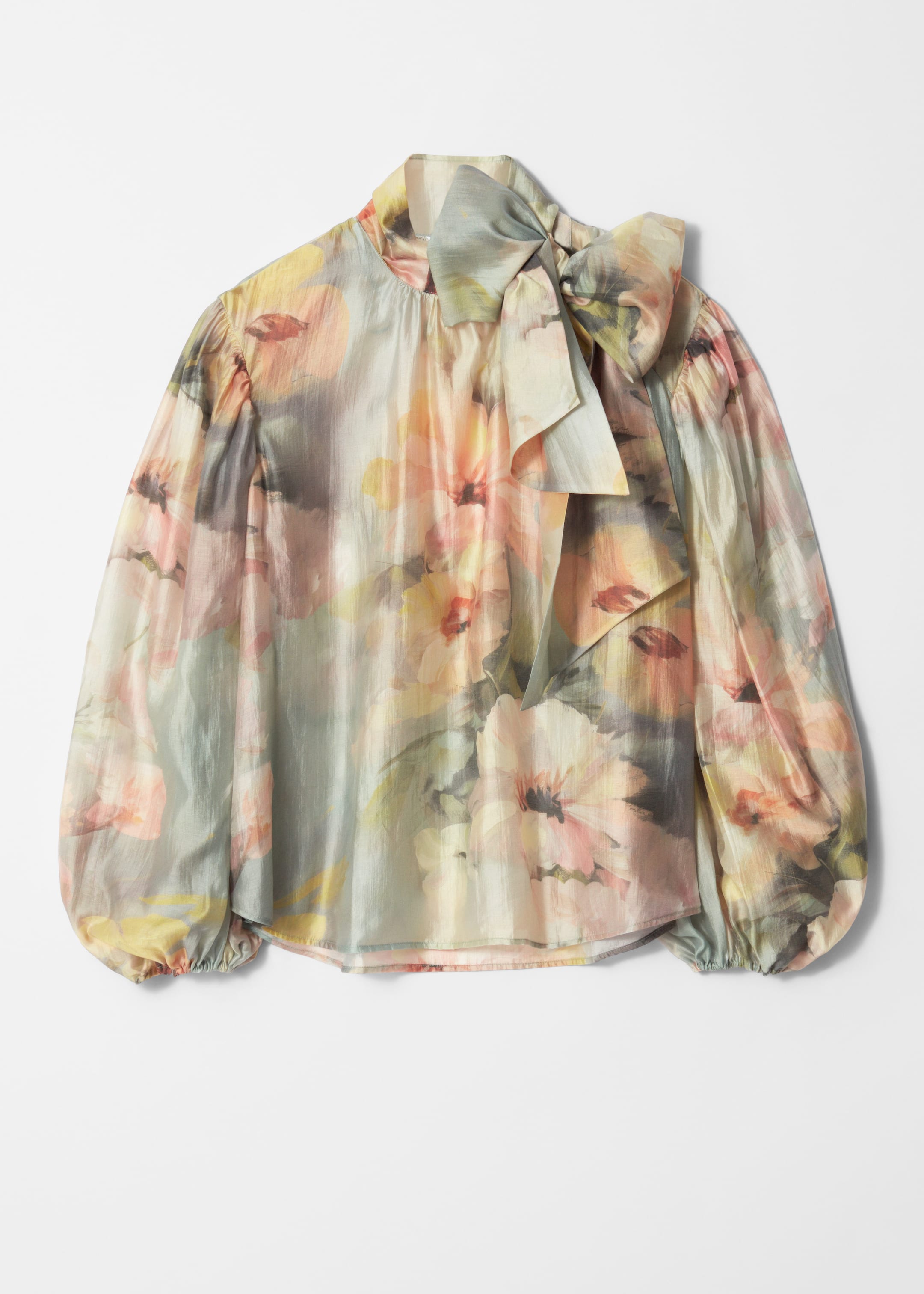 Zobacz większy obraz: Bluzka z bufiastymi rękawami i kokardką - Jasnobrązowy - ONA | H&M PL 1