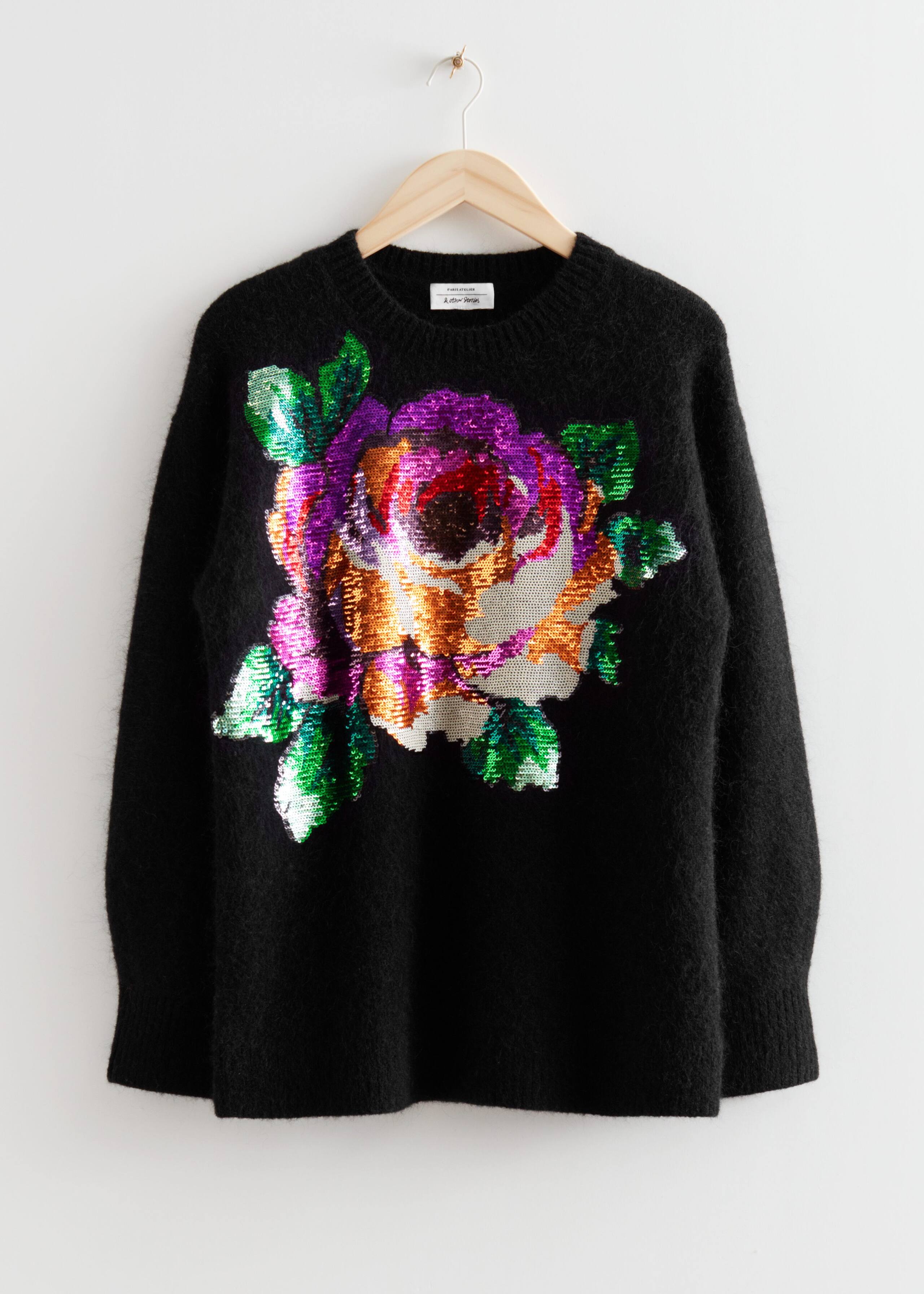 FloralSequinKnitJumper - Black - Bodegón