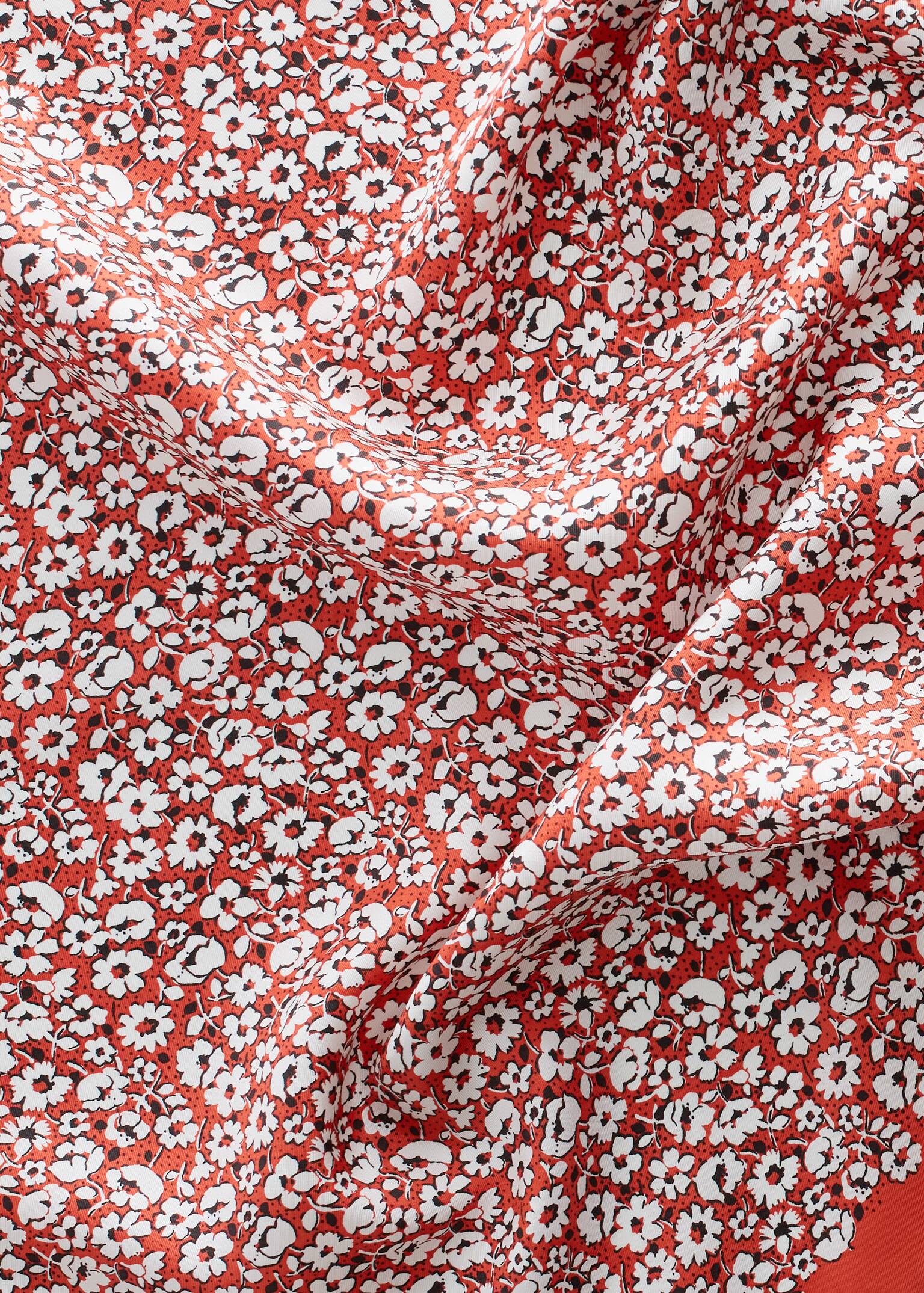 Floral Print Silk Scarf - Red Floral Pattern/Yellow Floral Pattern - 3