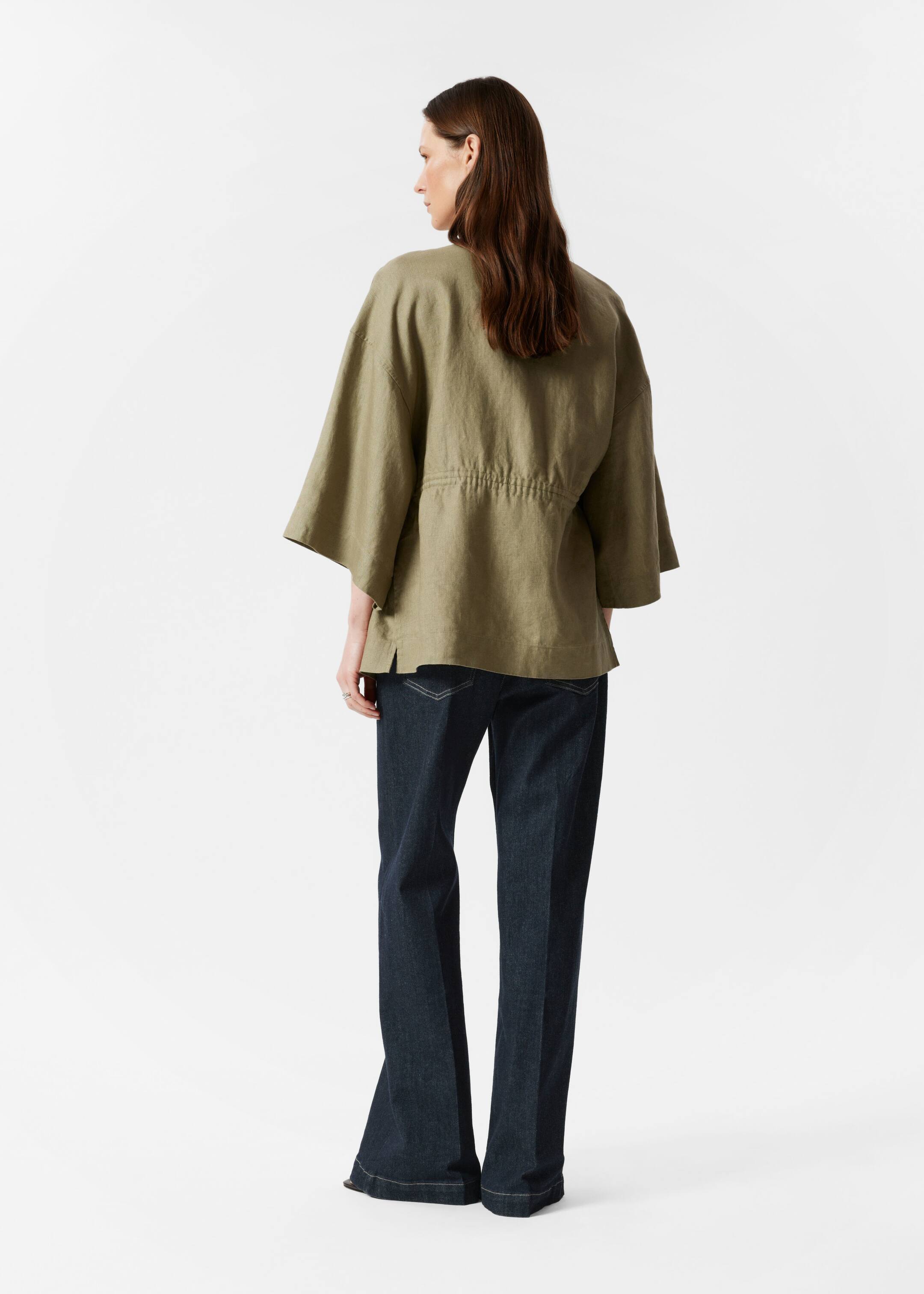 Agrandir l'image: Blazer en lin à cordon de serrage - Vert kaki - FEMME | H&M BE 4