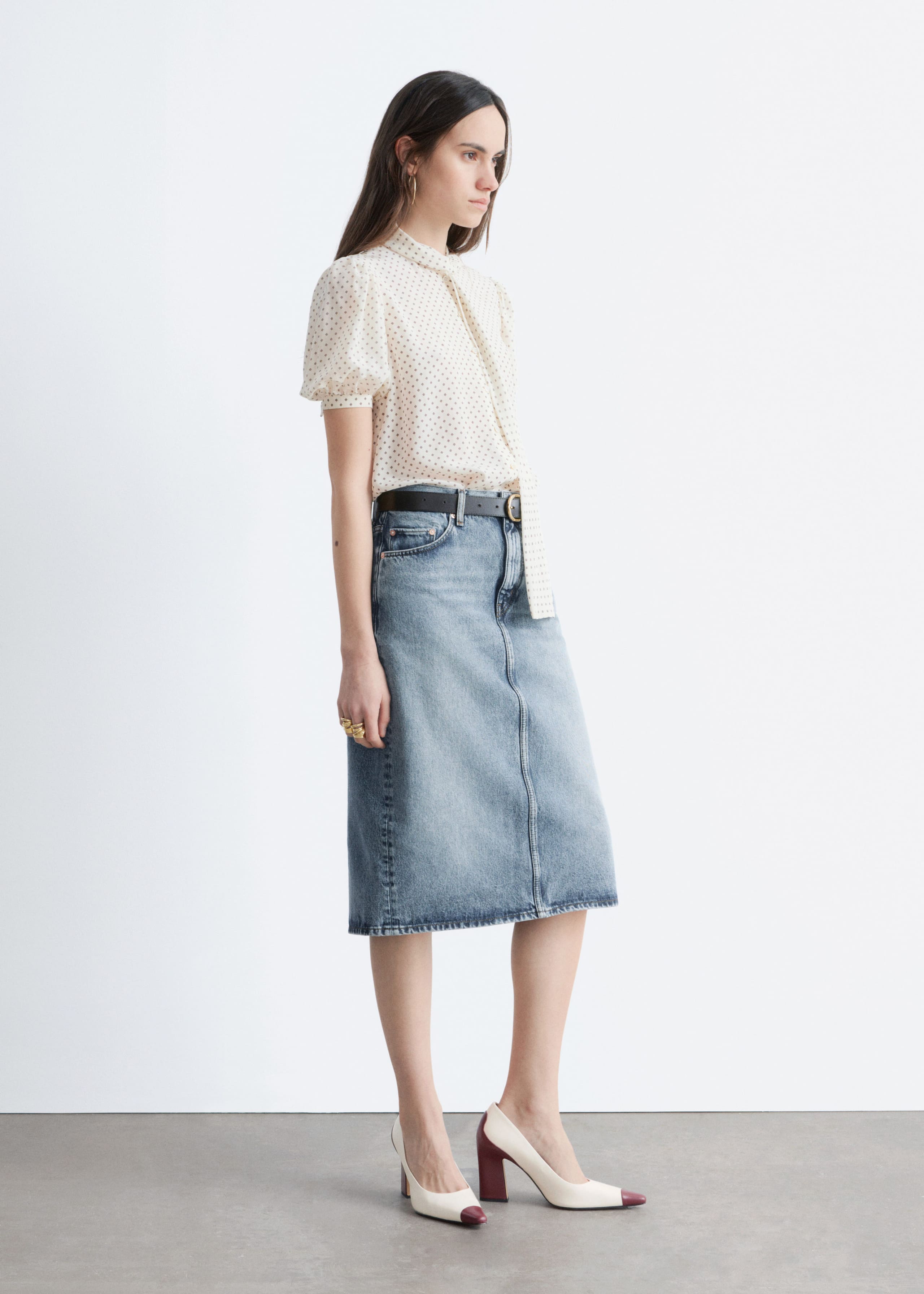 Image of Printed Tie-Neck Silk Blouse