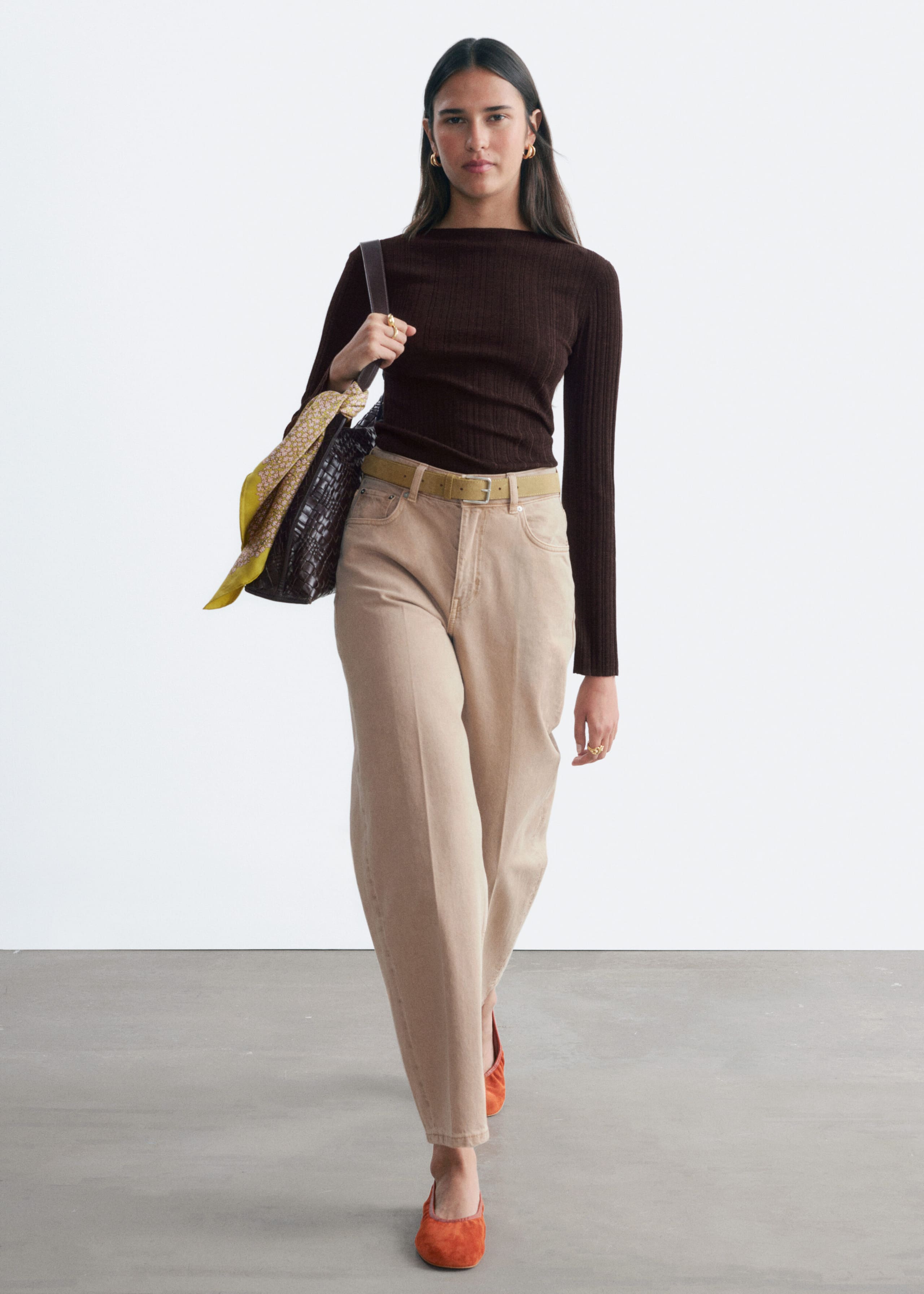 Rib-Knit Wool Boatneck Top - Bright Pink - Lookbook