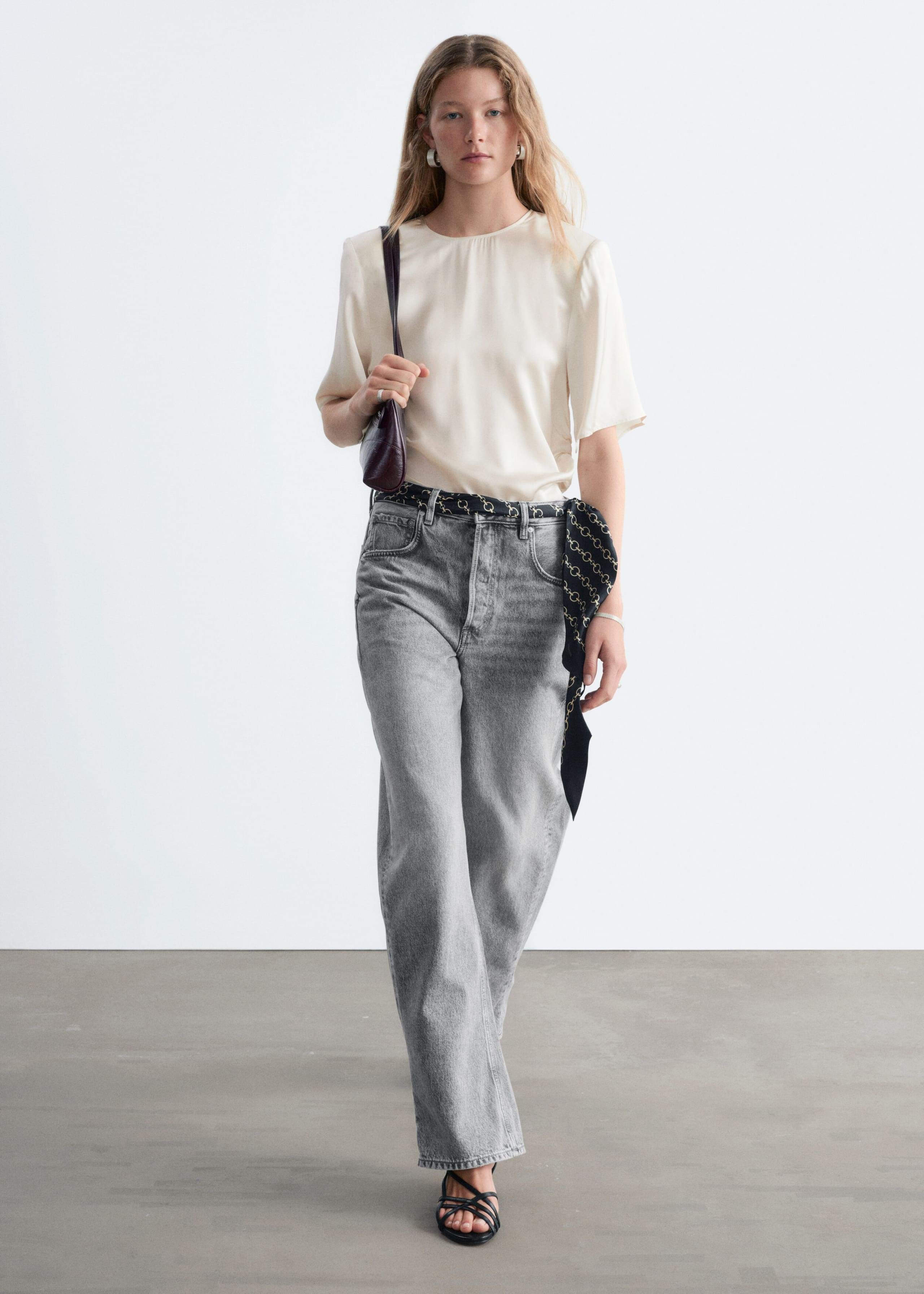 Pleated Side Slim Blouse - White - Lookbook