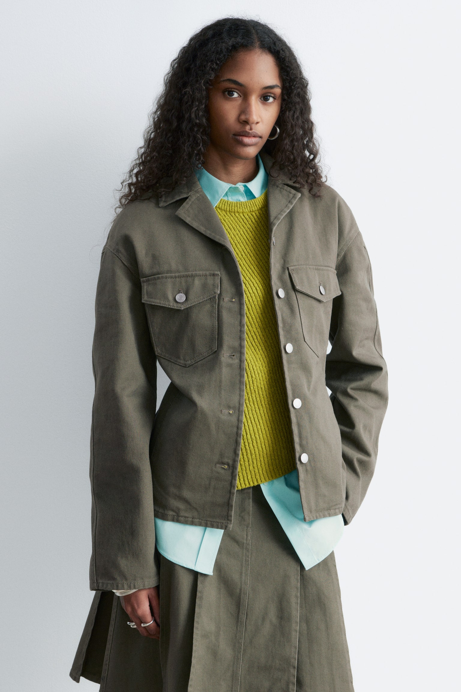 Taps toelopend katoenen jack - Kakigroen - 4