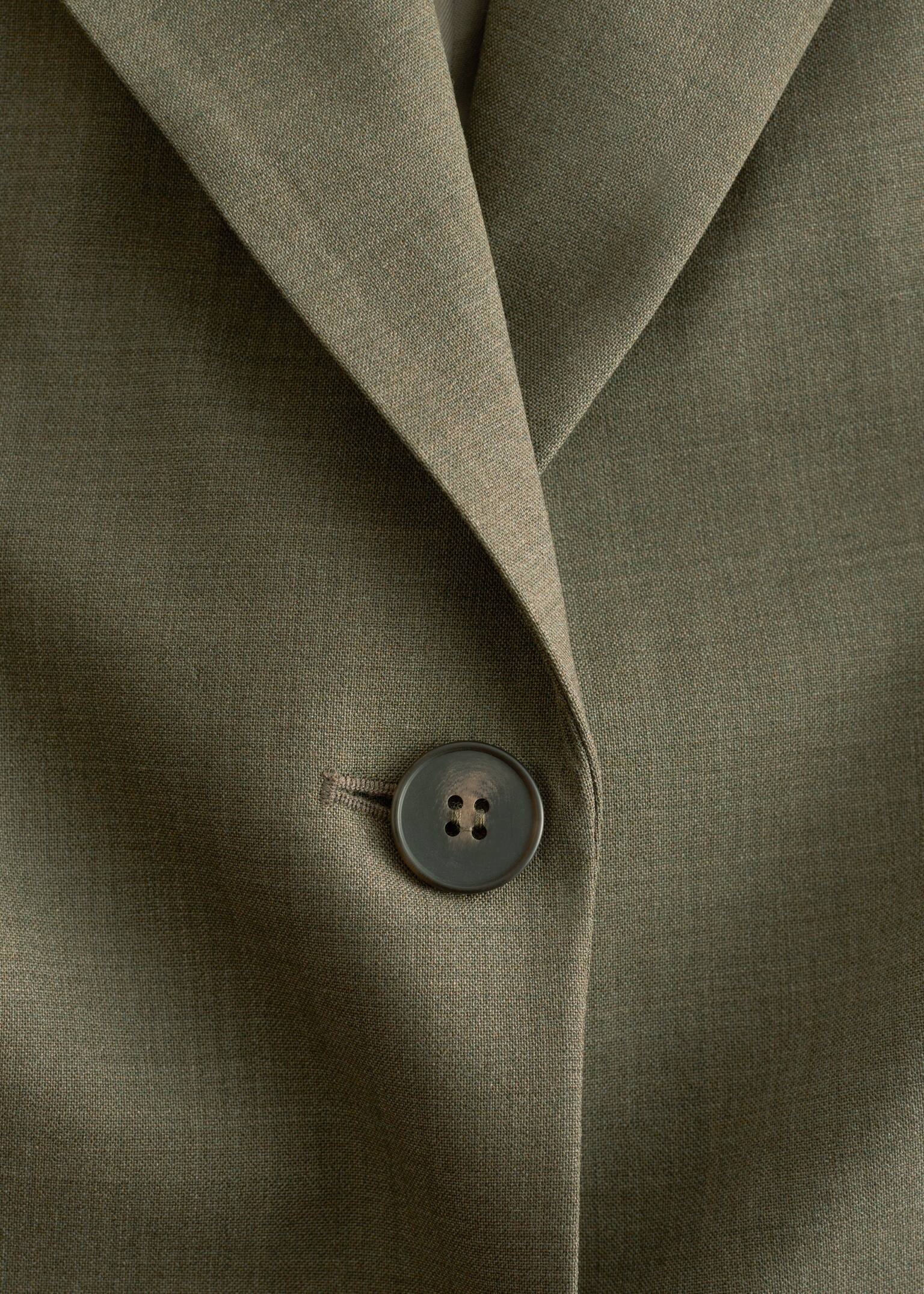 Single-Breasted Wool Blazer - Dark Green/Dark Grey Pinstripe - 4