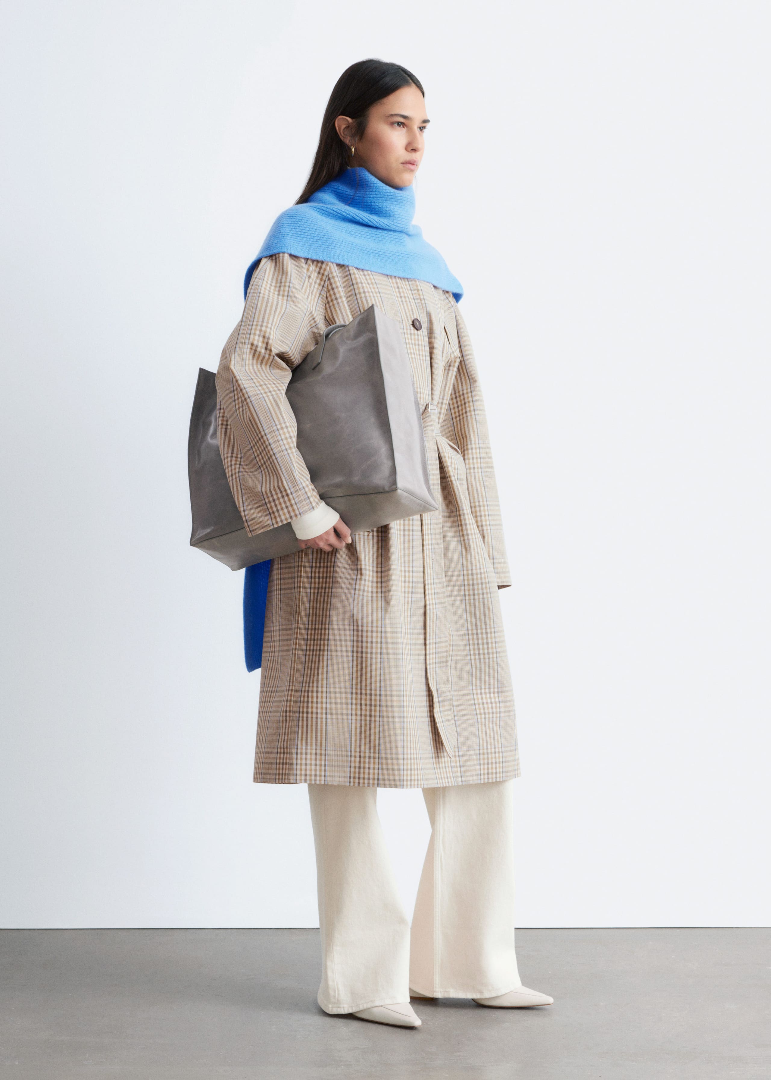 Image of Checked Buckle-Belt Trench Coat