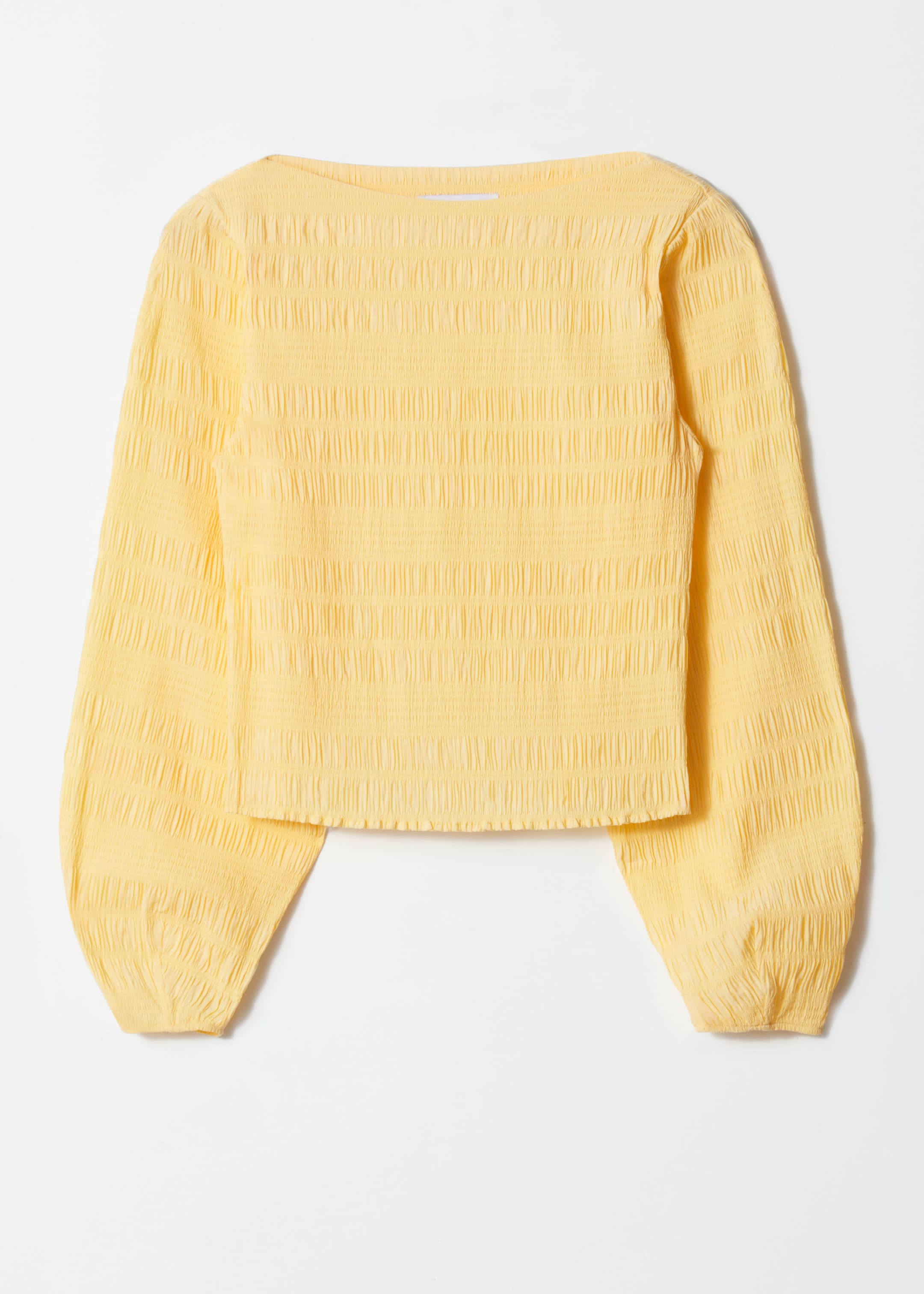 Ver imagen más grande: Top de cuello barco con fruncido con nido de abeja - Amarillo - MUJER | H&M ES 1