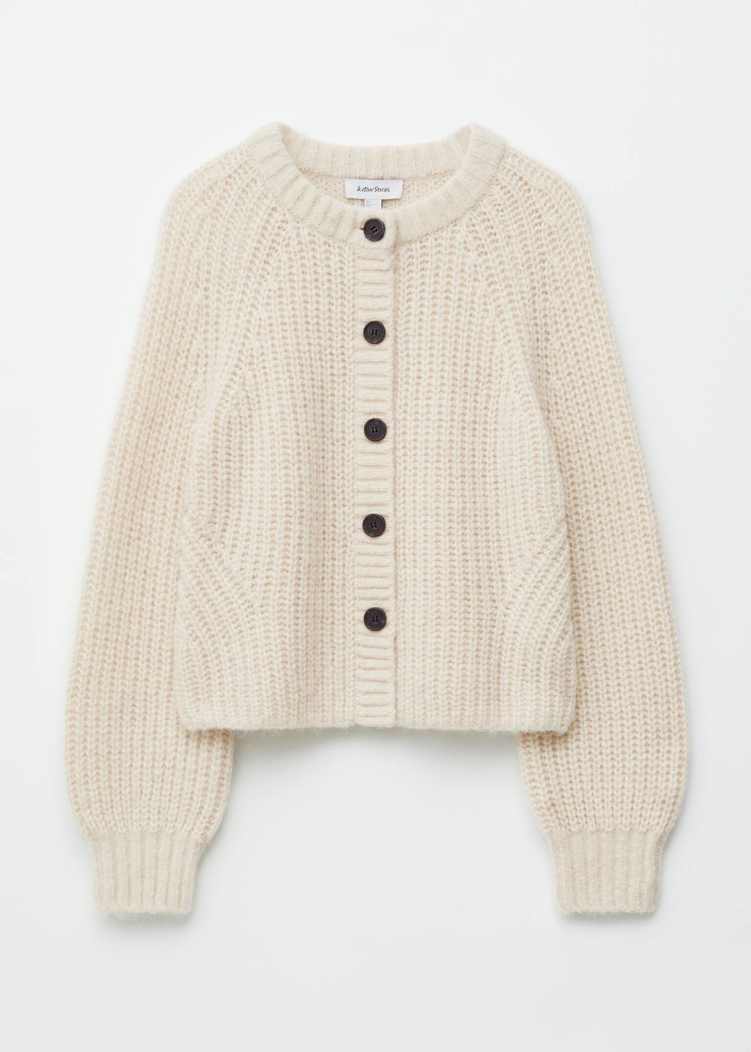 Cardigan med ballongärm - Crèmevit/Senapsgul - 2