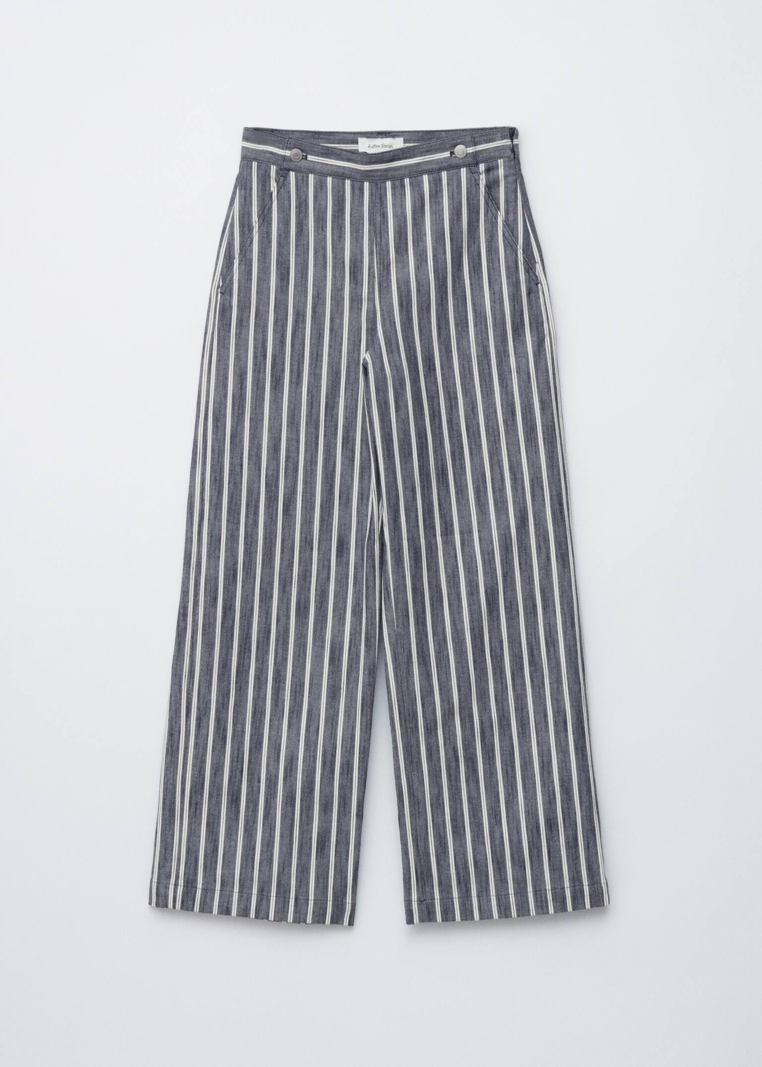 Pantaloni din bumbac cu dungi - Bleumarin/Alb Dungi/Dungi roz/burgundy - 2