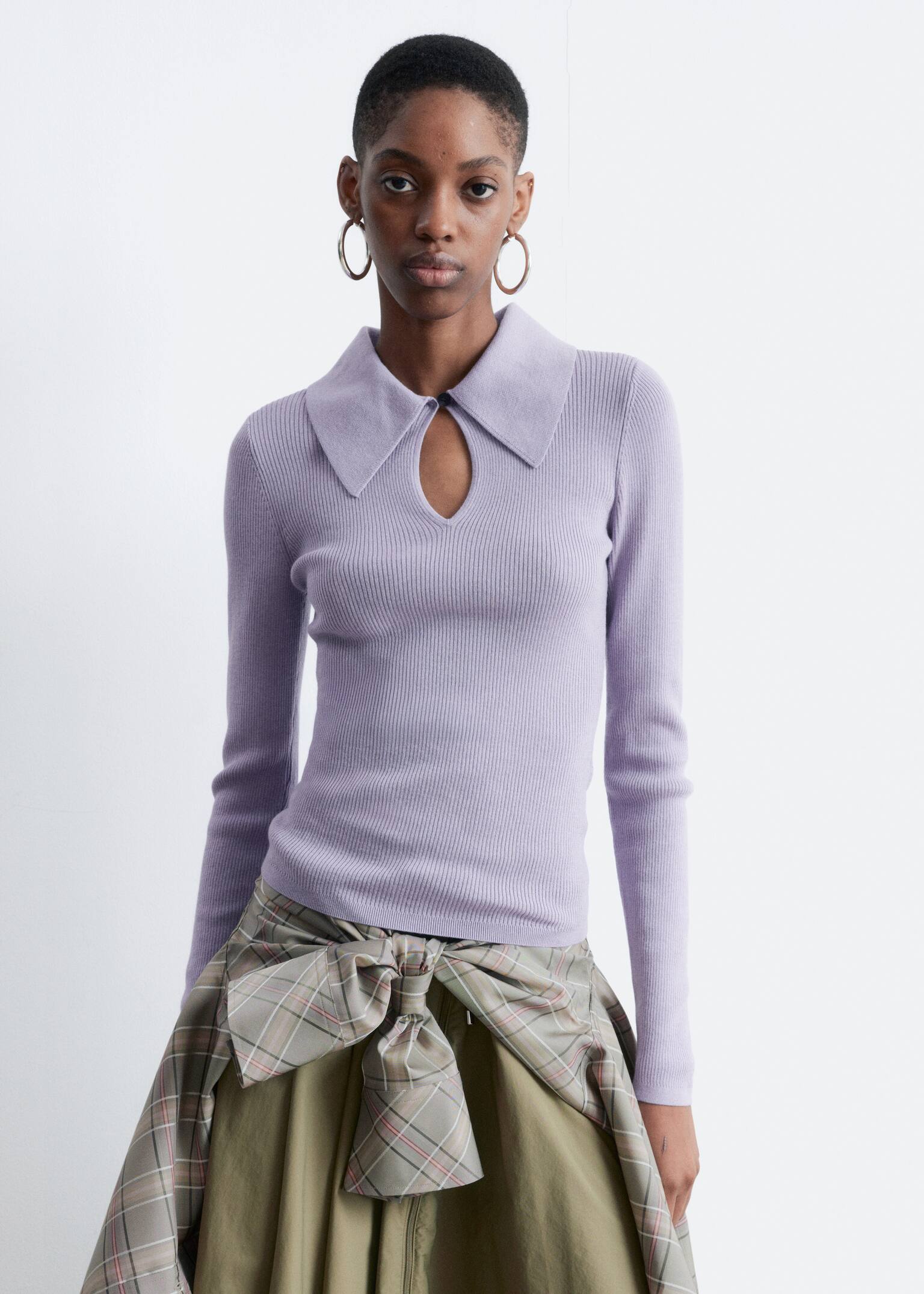 Keyhole Collar Top - Light Purple/Grey/Brown/Dark Red/Pink/Brown - 5