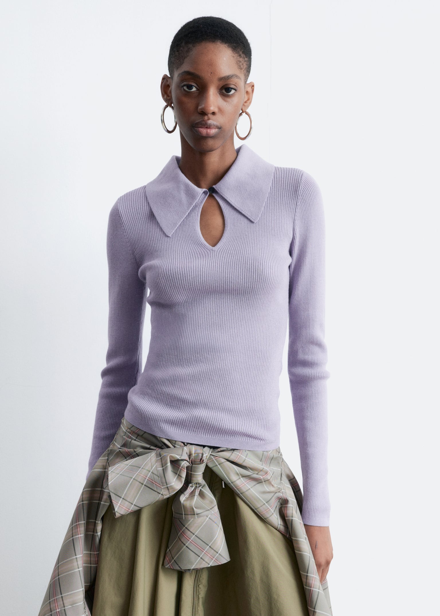 Keyhole Collar Top - Light Purple/Grey/Brown/Dark Red/Pink - 6