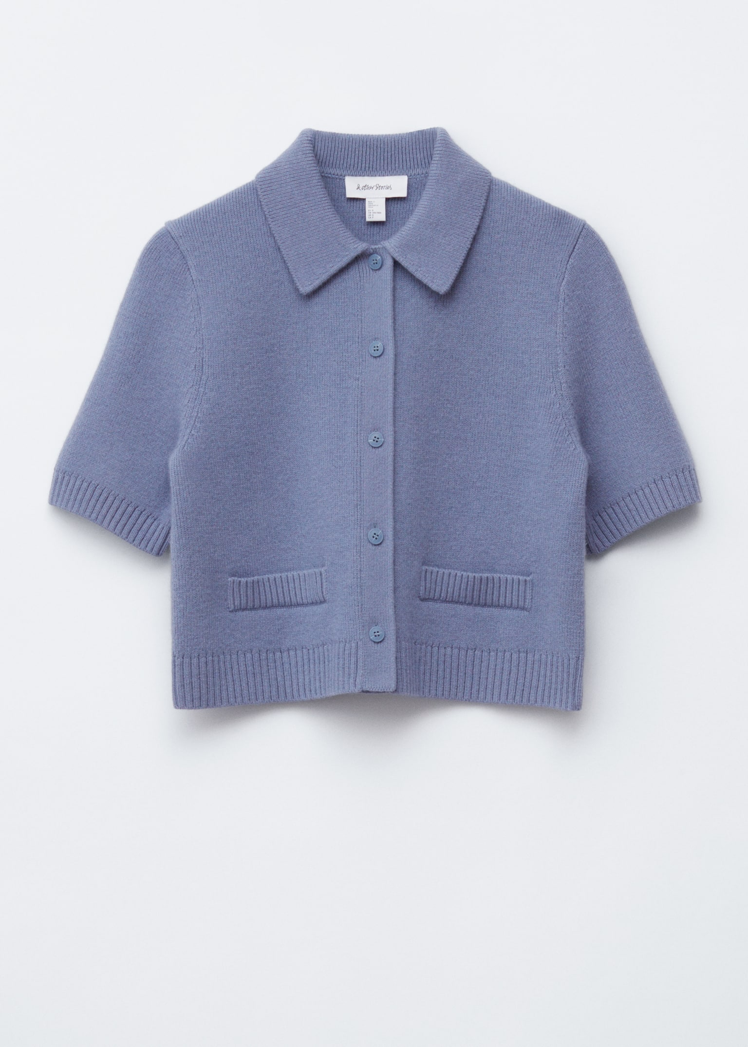 Stickad cardigan med kort ärm - Gråblå/Vit/Grå - 2