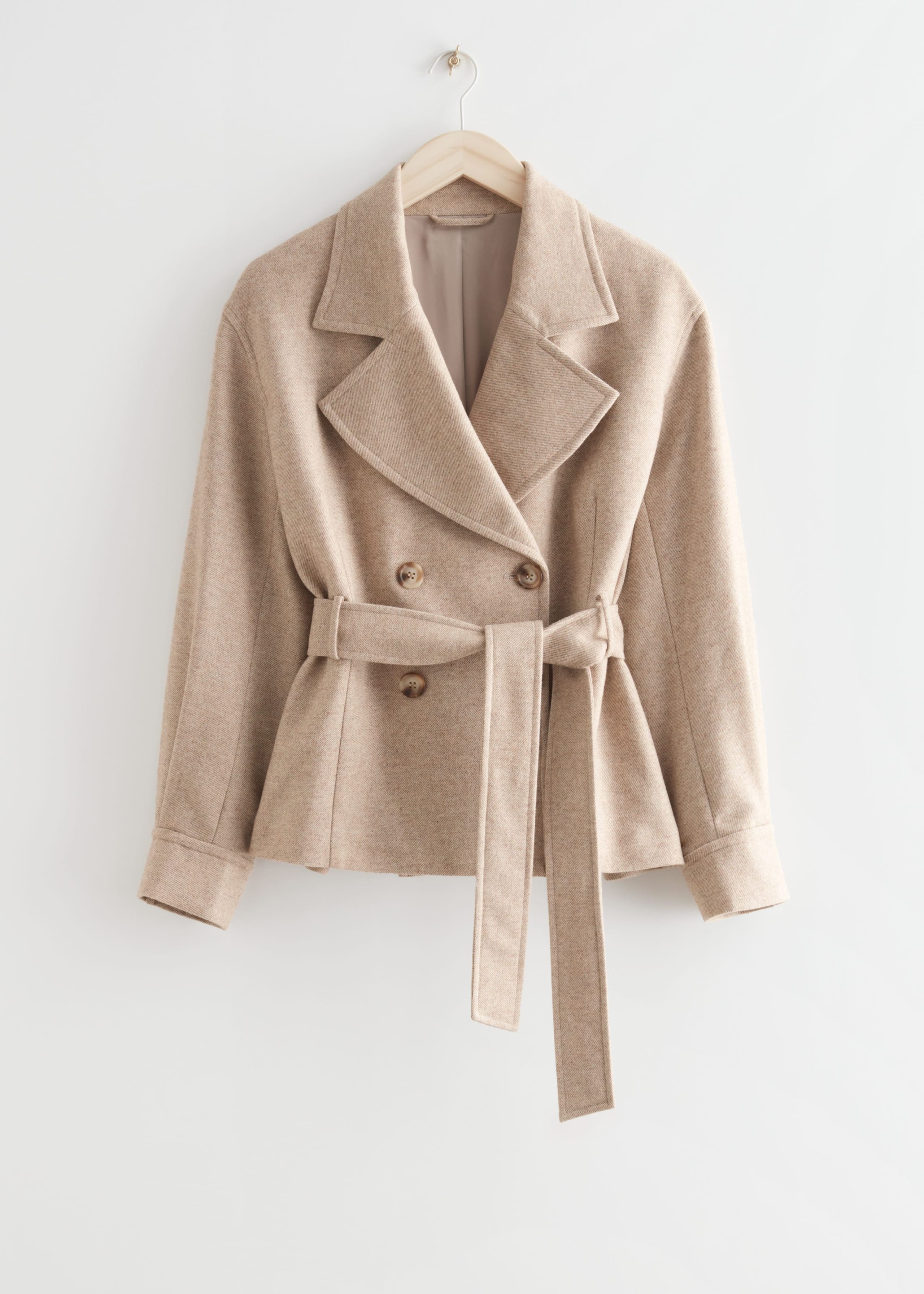 Belted Double Breasted Jacket - Beige Melange - Bodegón