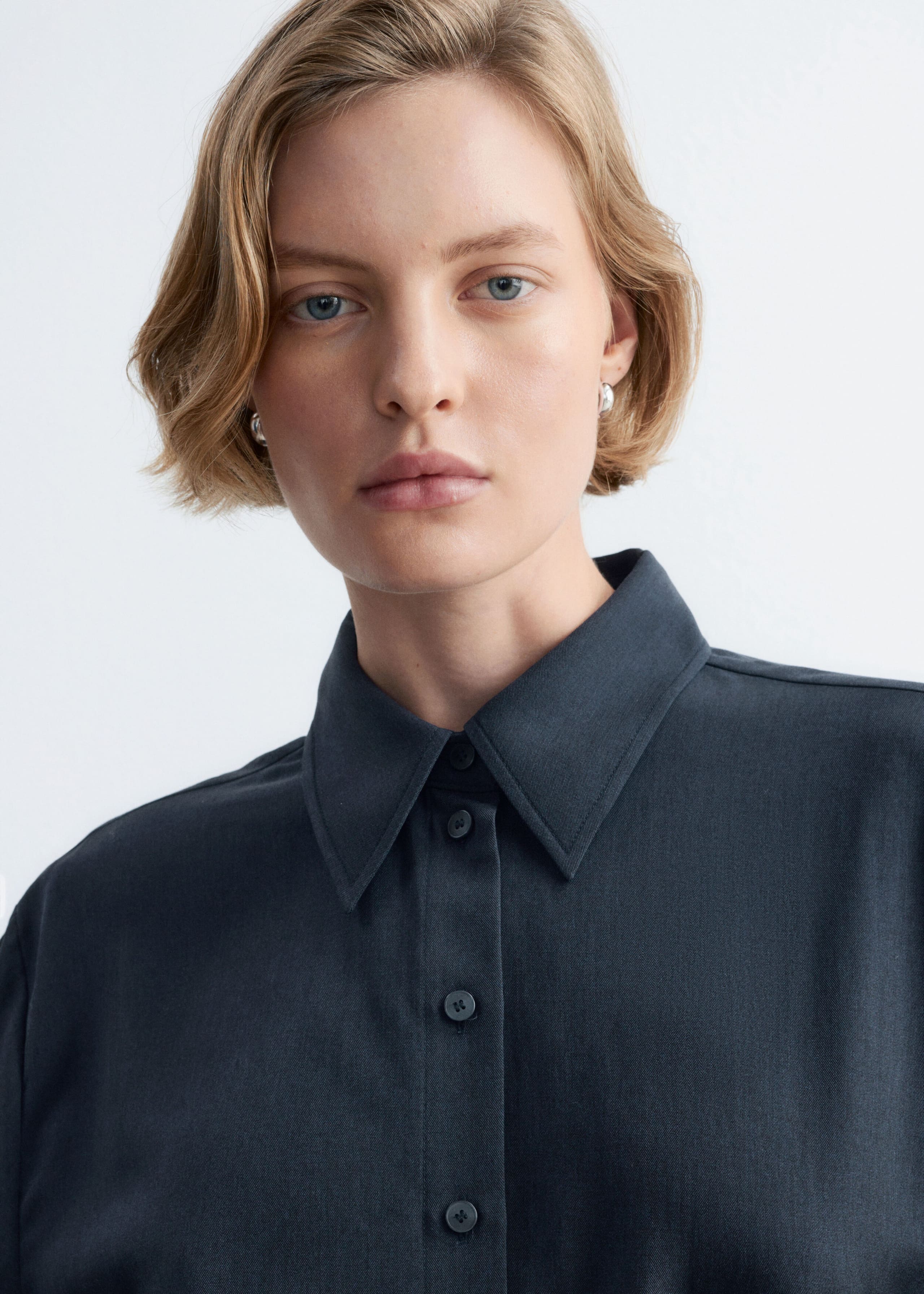 Overhemd met geplooide taille - Donkerblauw - Lookbook