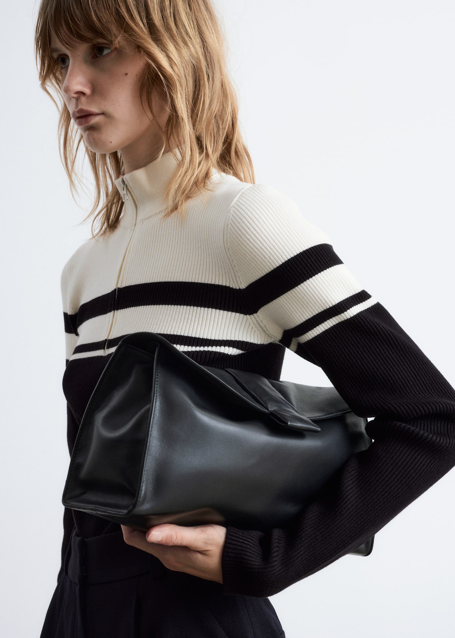 Bolso de mano en piel suave - Negro/Serpiente beige/Serpiente marrón oscuro