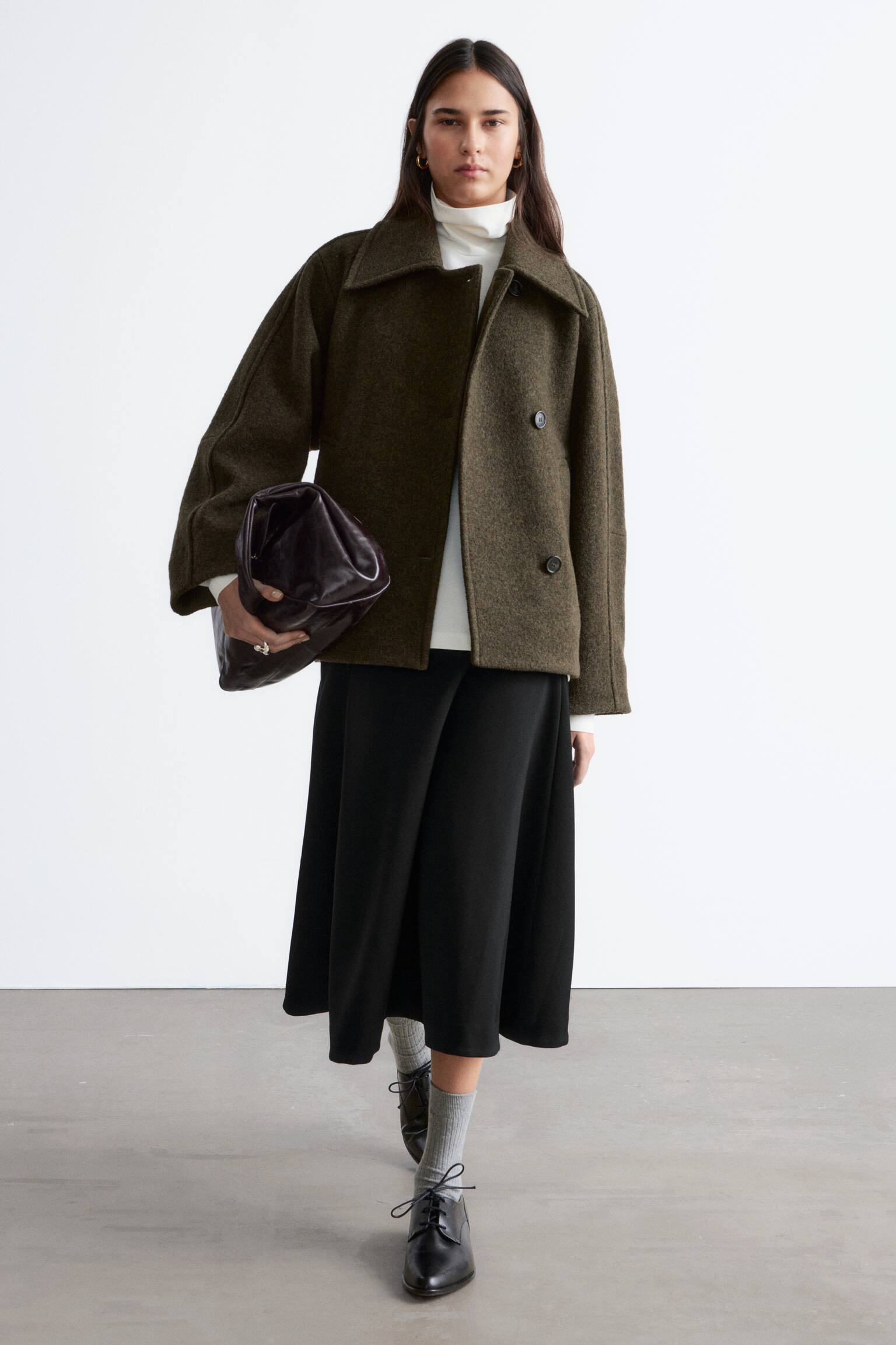 Wełniana kurtka oversize - Ciemnozielony khaki/Czarny - 4