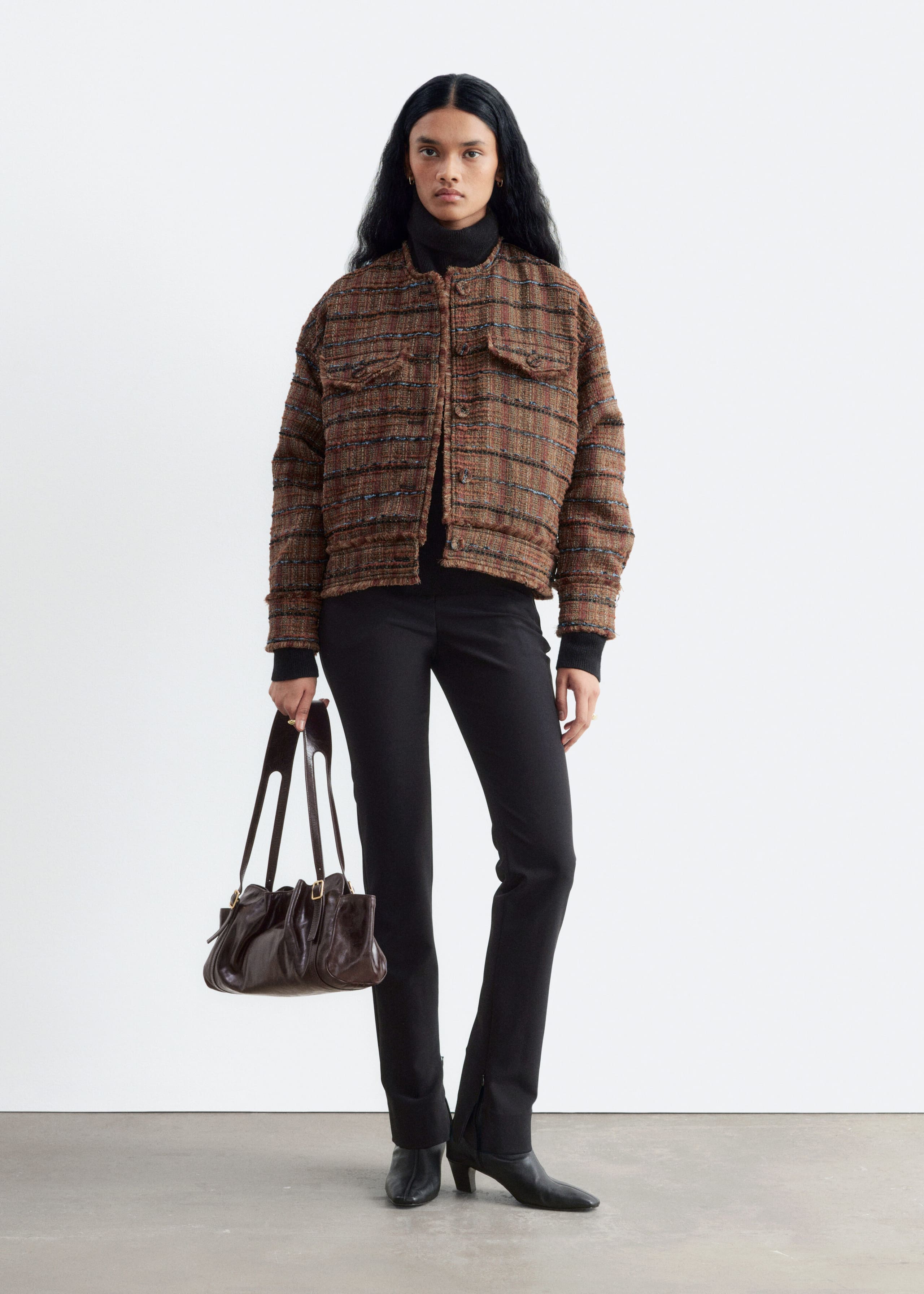 Raw-Edge Tweed Jacket - Brown/Checked - Lookbook
