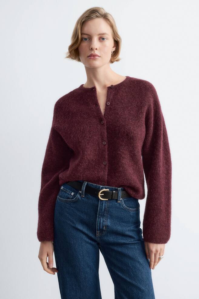 Stickad cardigan i alpackablandning - Vinröd/Grå/Melange/Beige/Mole/Taupebrun - 1