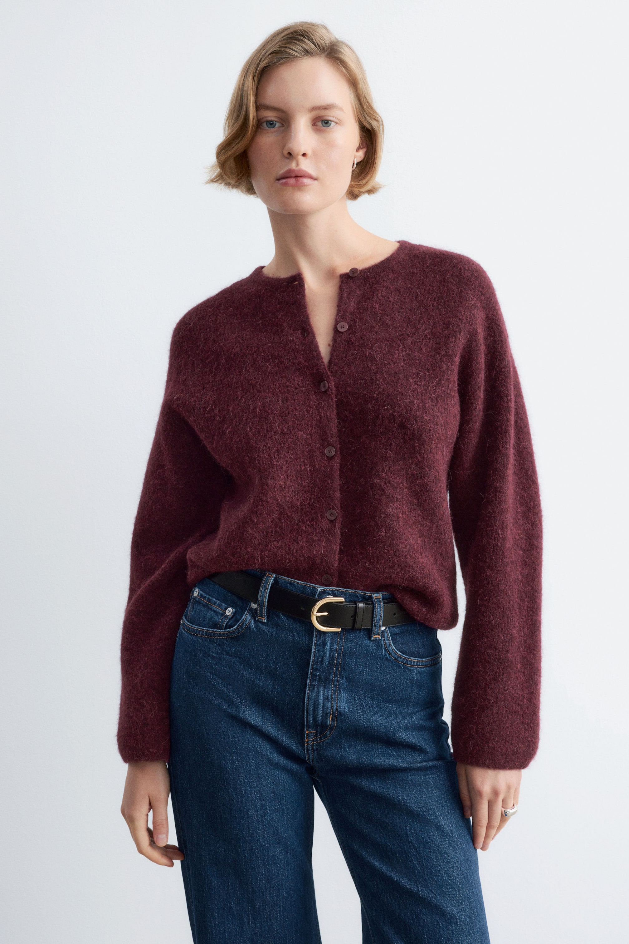 Näytä suurempi kuva: Neuletakki alpakkasekoitetta - Viininpunainen - NAISET | H&M FI 1