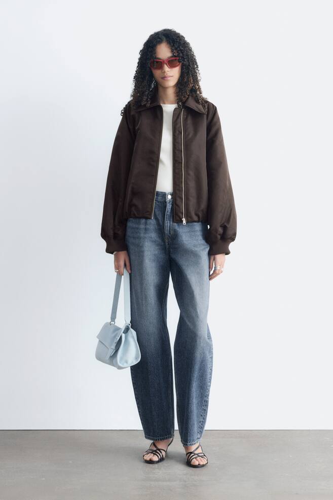 Collared Bomber Jacket - Dark Brown/Burgundy - 1