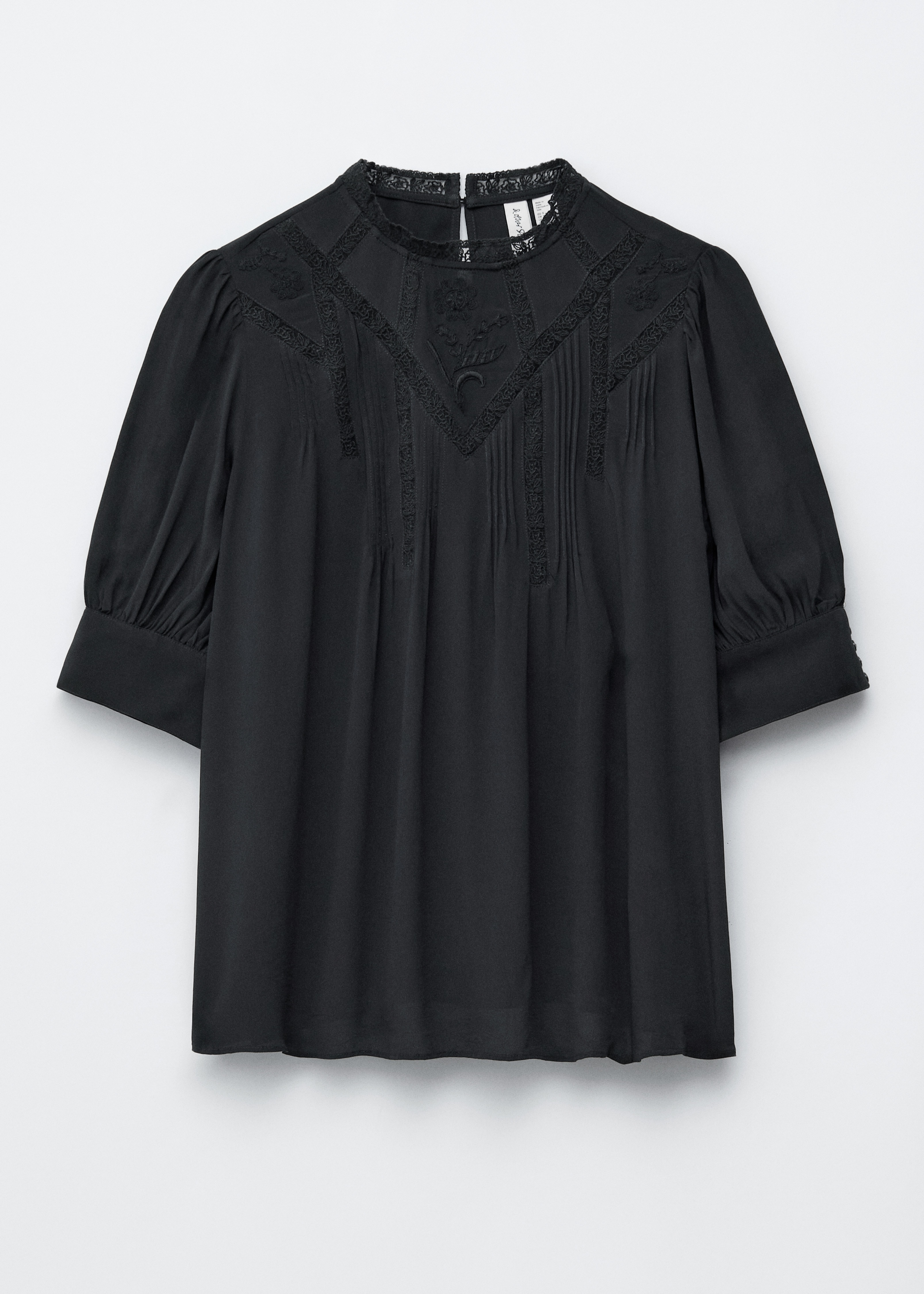 Bestickte Spitzenbluse - Schwarz/Schwarz