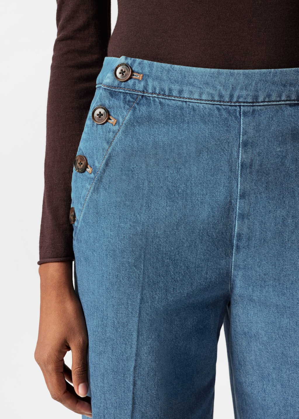 Pleated Flared Jeans - Blue - Lookbook