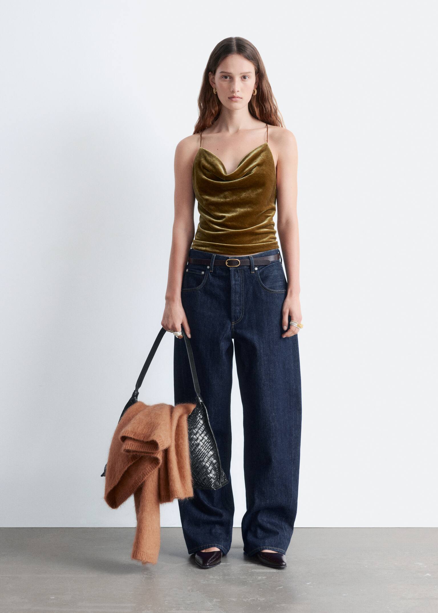 Strappy Velvet Top - Khaki Brown/Black - 4