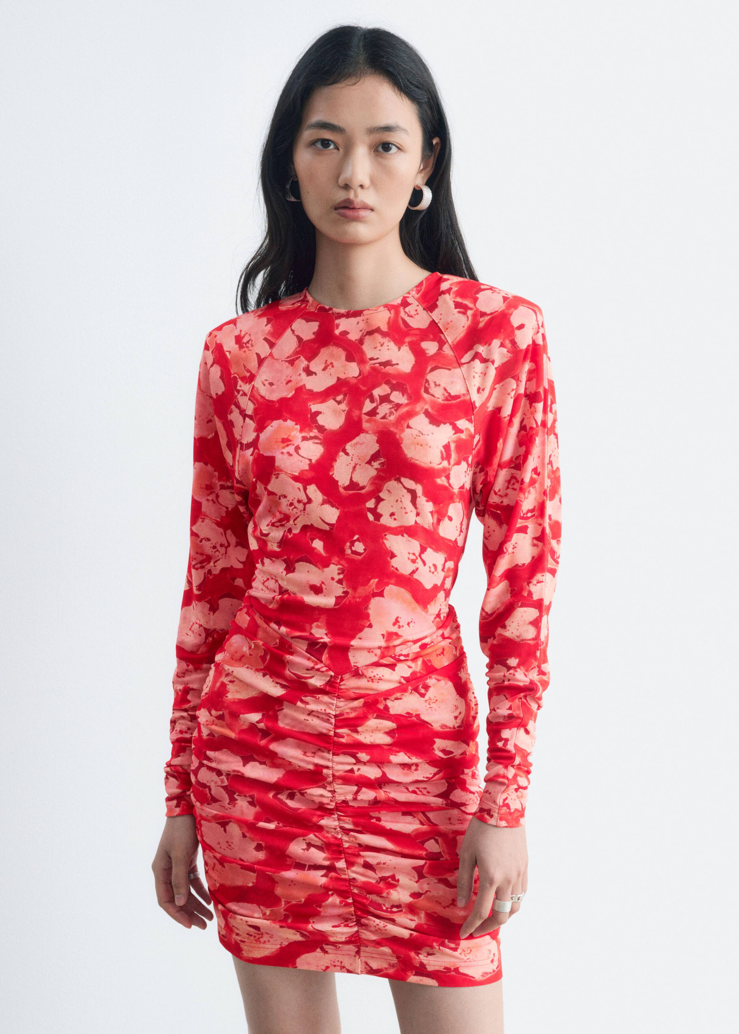 Ruched Mini Dress - Red/Florals - Lookbook