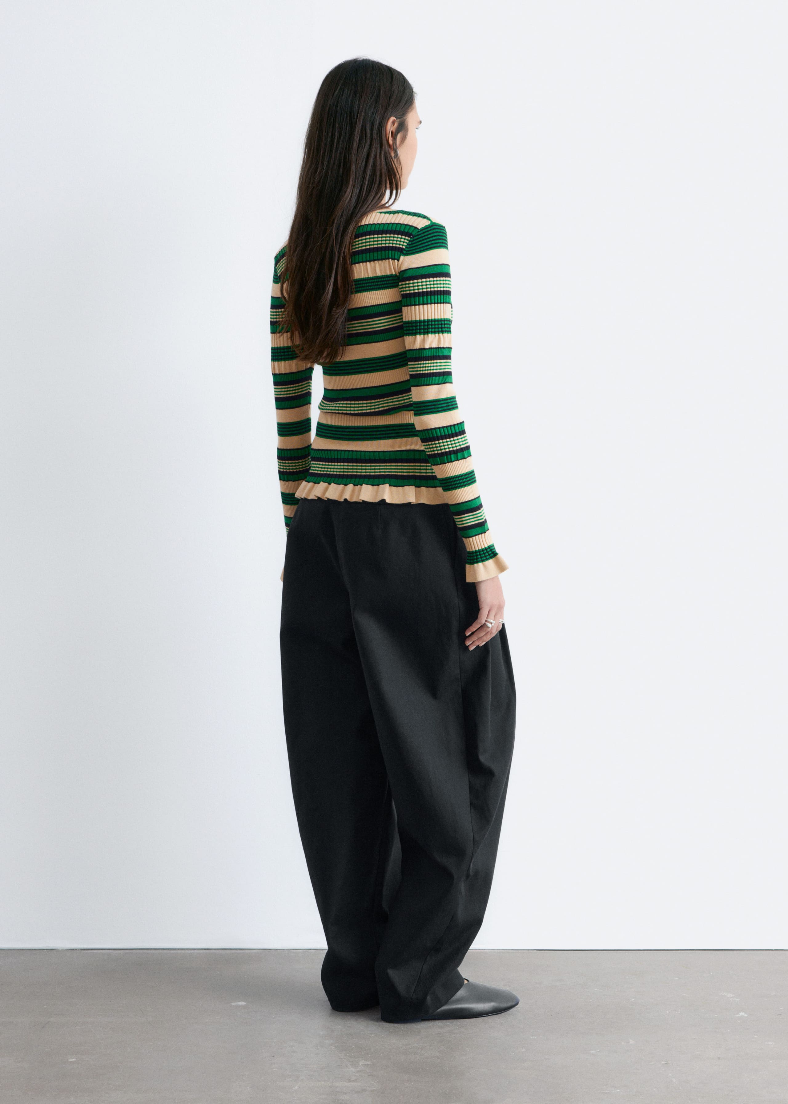 Long-Sleeve Ribbed Top - Blue/Black Stripes - Lookbook