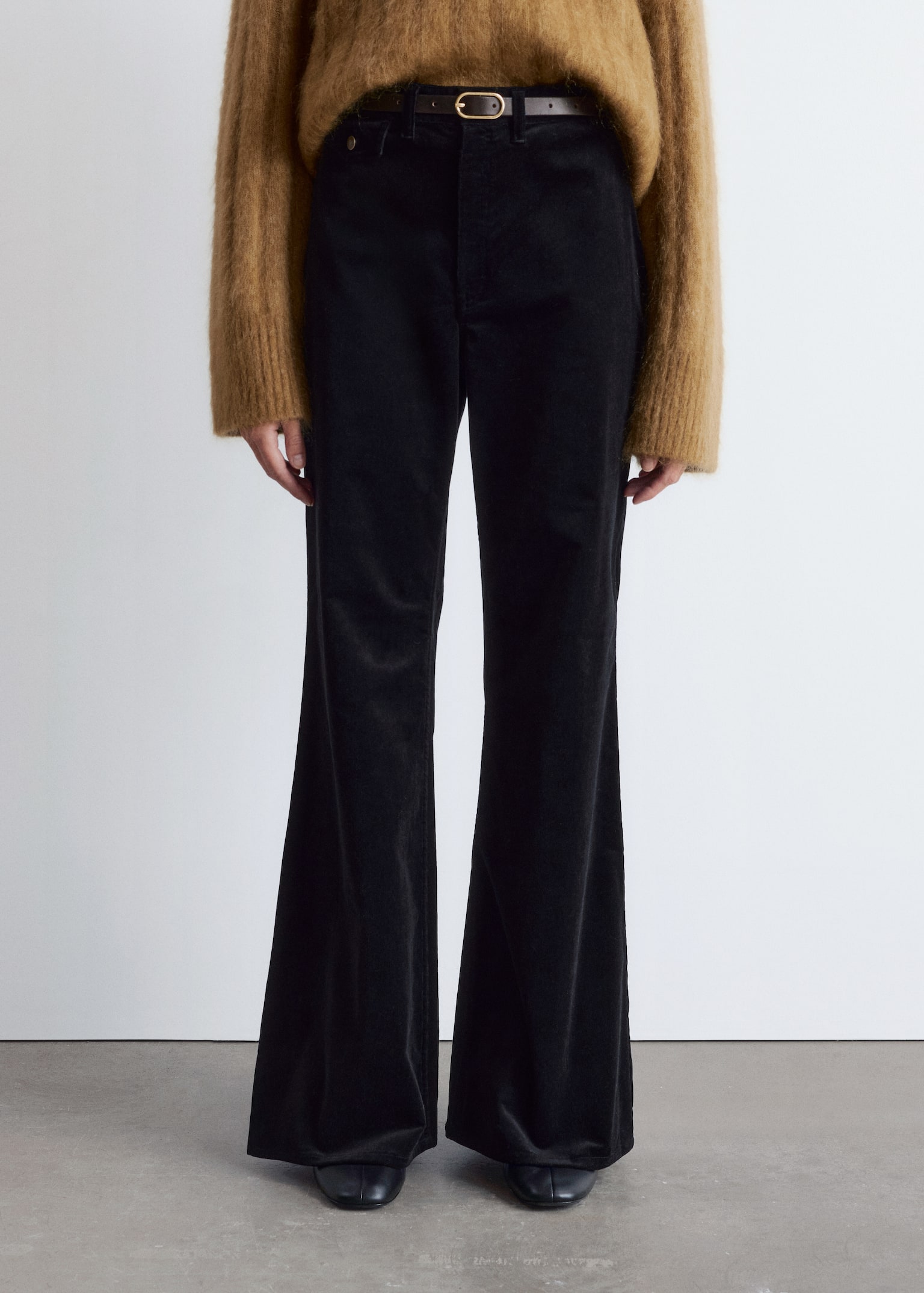 Flared Corduroy Trousers - Black/Medium Brown - 6