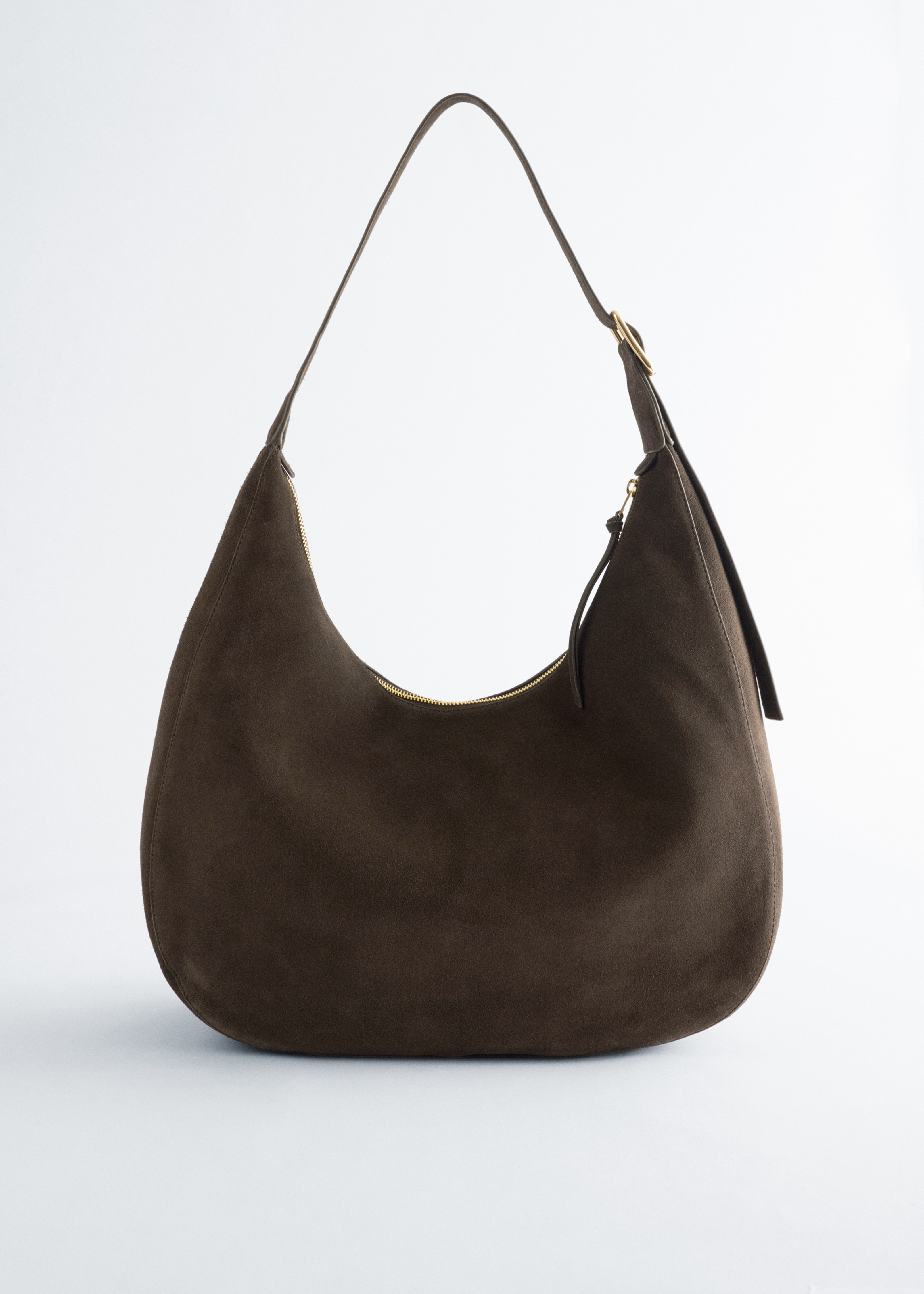 Bolso de hombro de ante - Marrón oscuro/Ante verde caqui