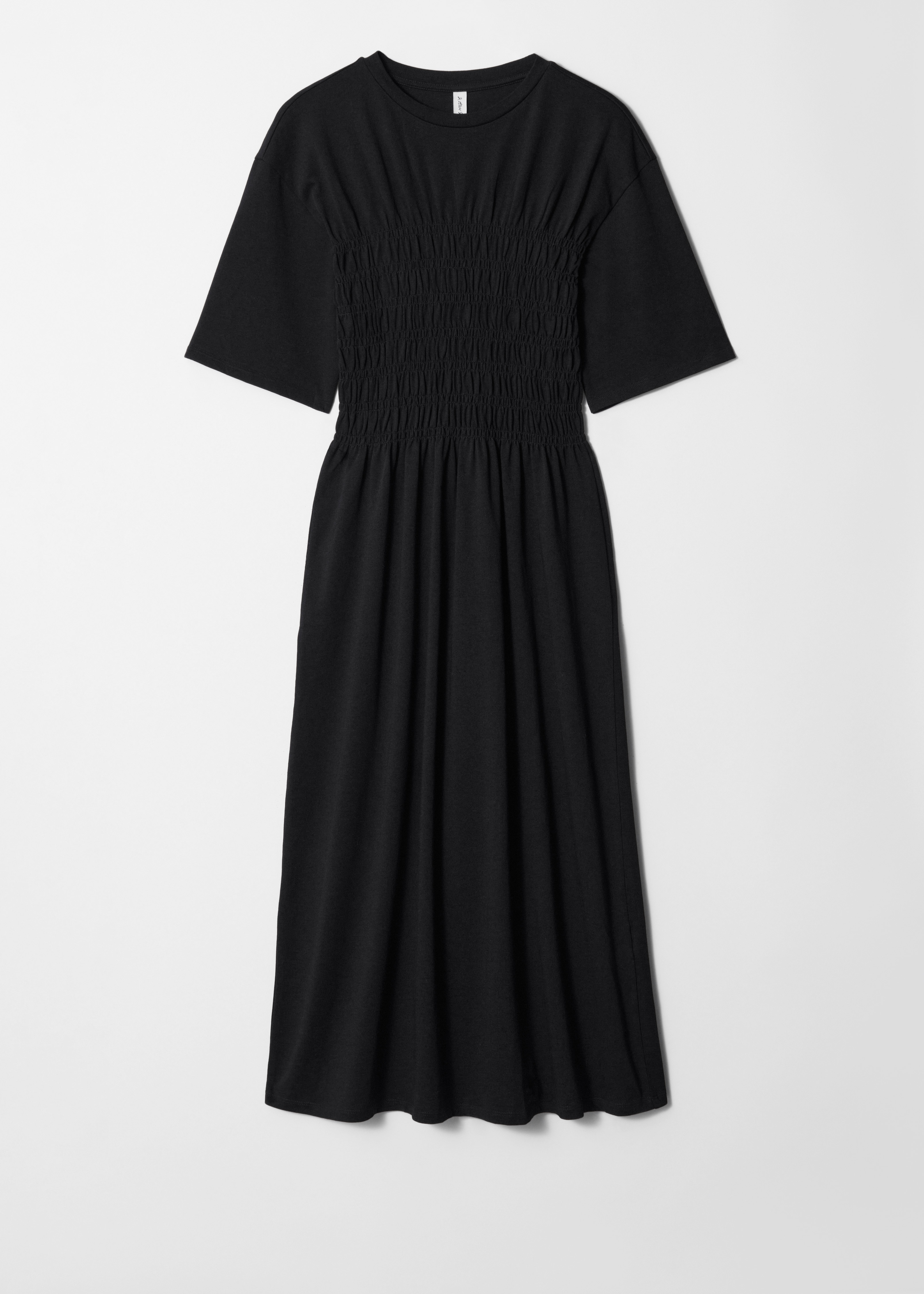 Abito midi con lavorazione smock - Nero/Bianco/Viola scuro