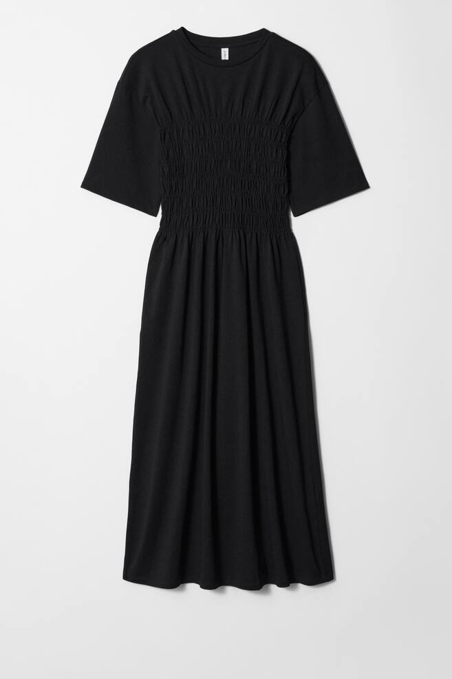 Robe midi smockée - Noir/Blanc - 1
