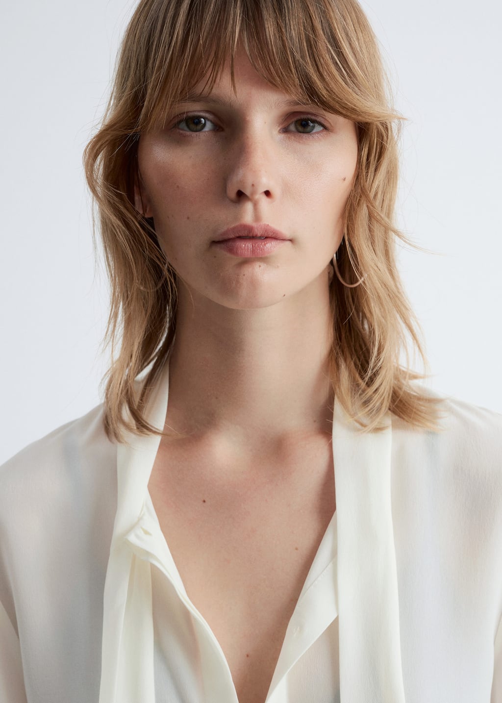 Image of Tie-Neck Silk Blouse