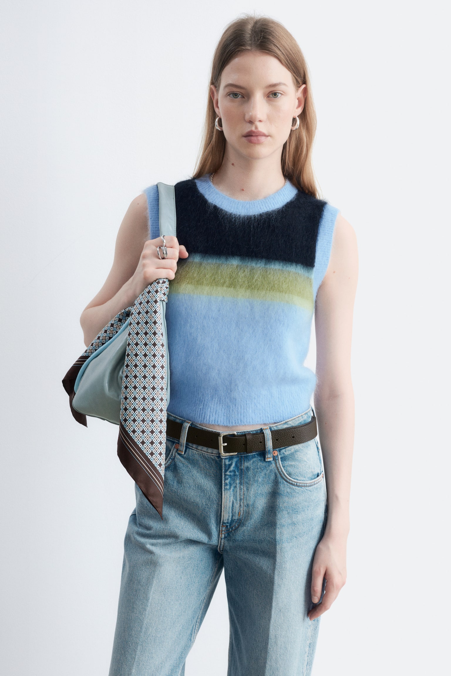 Knitted Mohair-Blend Vest - Light Blue/Multi Colour - 1