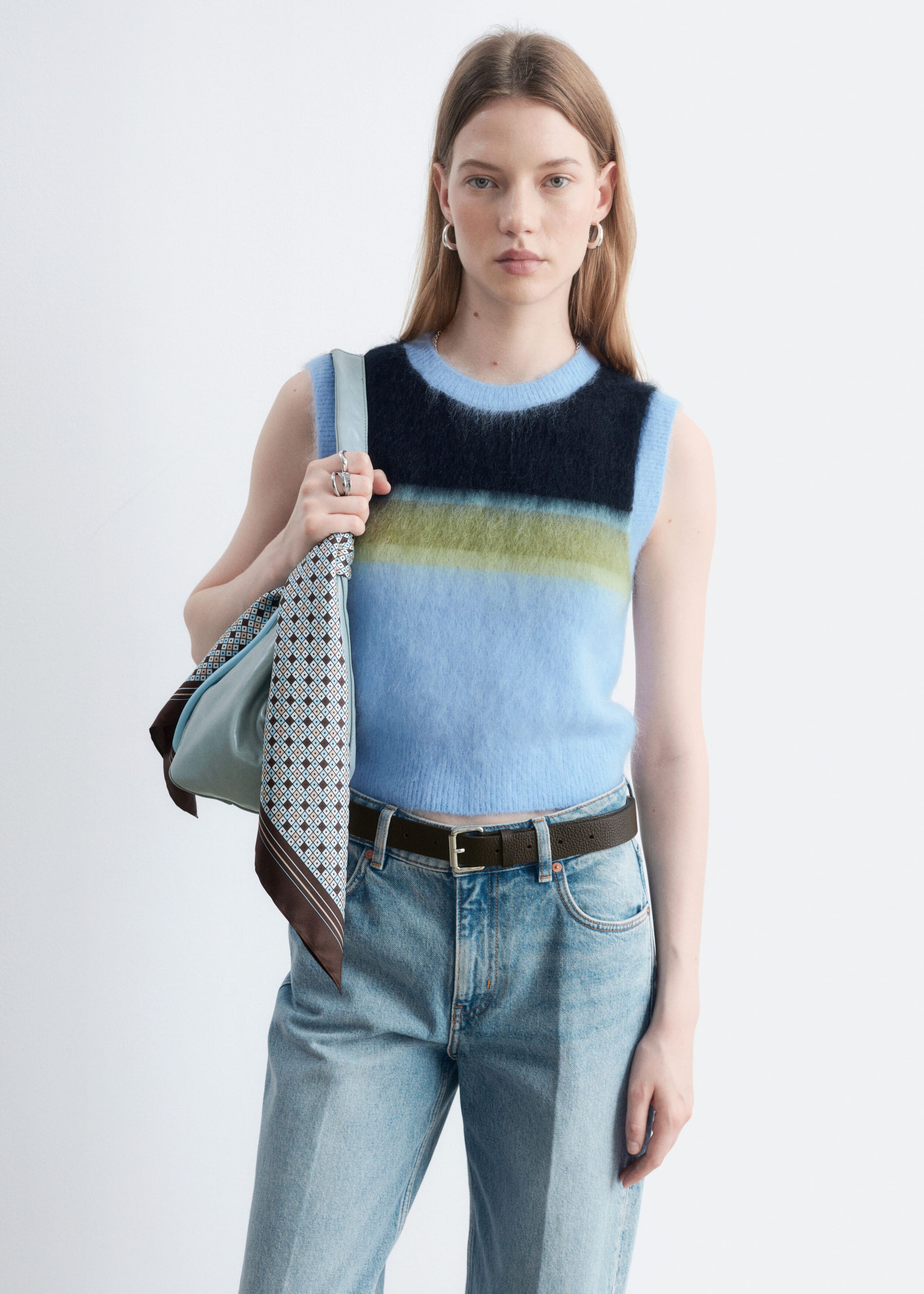 Knitted Mohair-Blend Vest - Light Blue/Multi Colour - Lookbook